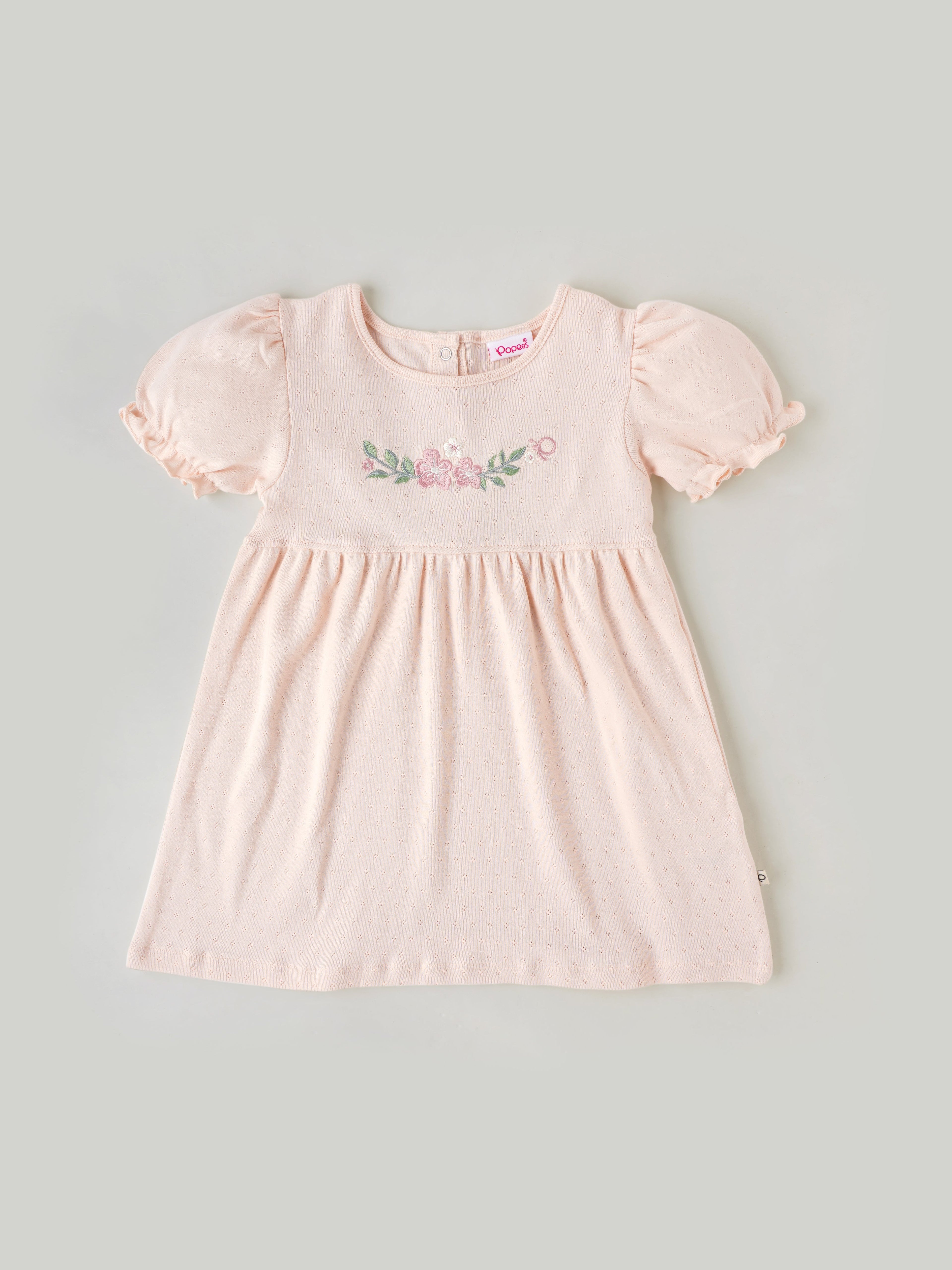 Popees Half Sleeve Dress Soft Cotton with Floral Embroidery (3–36 Months) for Baby Girls