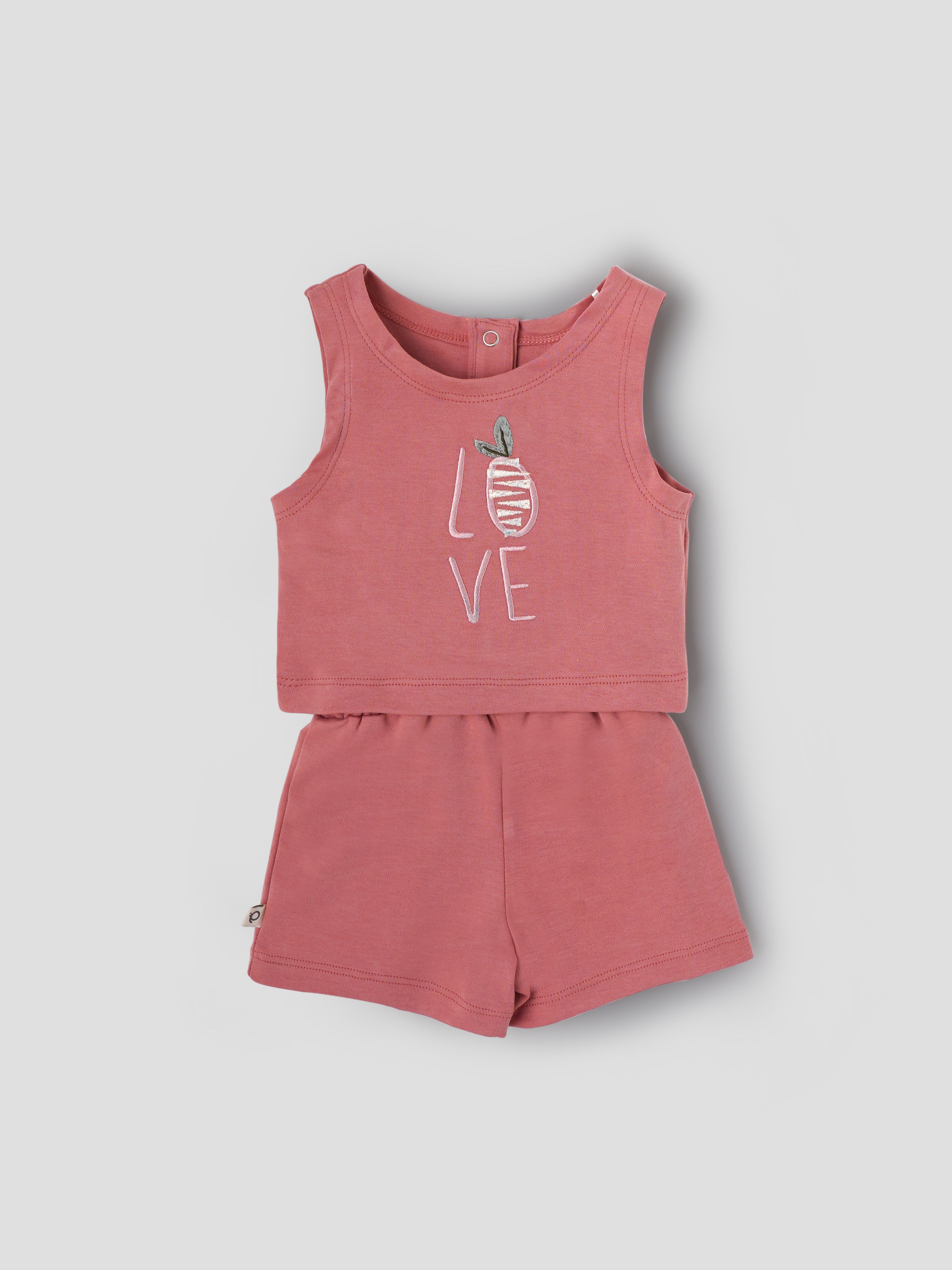 Popees Baby Girls Sleeveless Cotton Top & Shorts Set| Pink| 3-24 Months