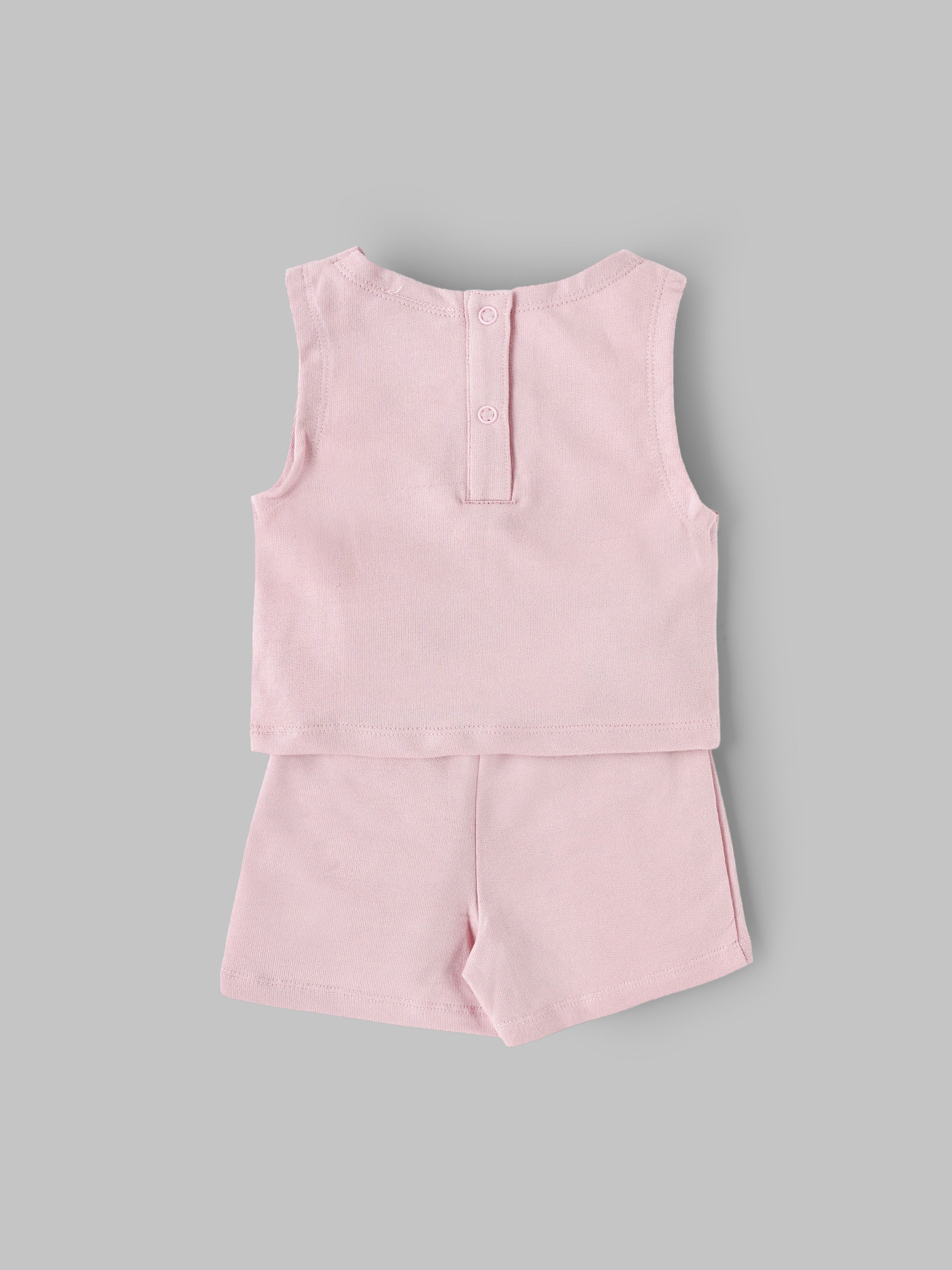 Popees Baby Girls Sleeveless Cotton Top & Shorts Set|Butterfly Embroidery Summer Outfit |3–24 Months