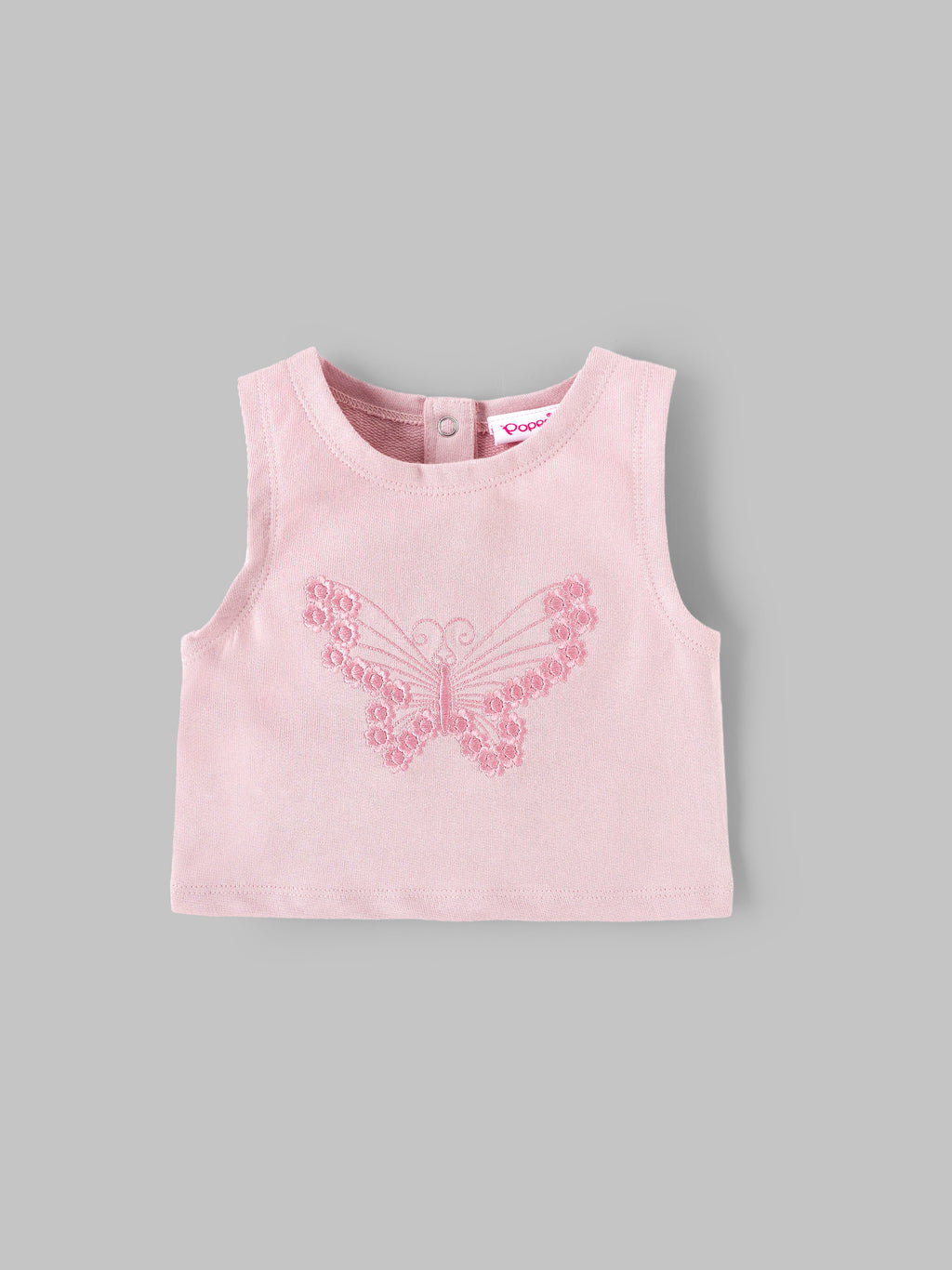 Popees Baby Girls Sleeveless Cotton Top & Shorts Set|Butterfly Embroidery Summer Outfit |3–24 Months