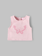 Popees Baby Girls Sleeveless Cotton Top & Shorts Set|Butterfly Embroidery Summer Outfit |3–24 Months