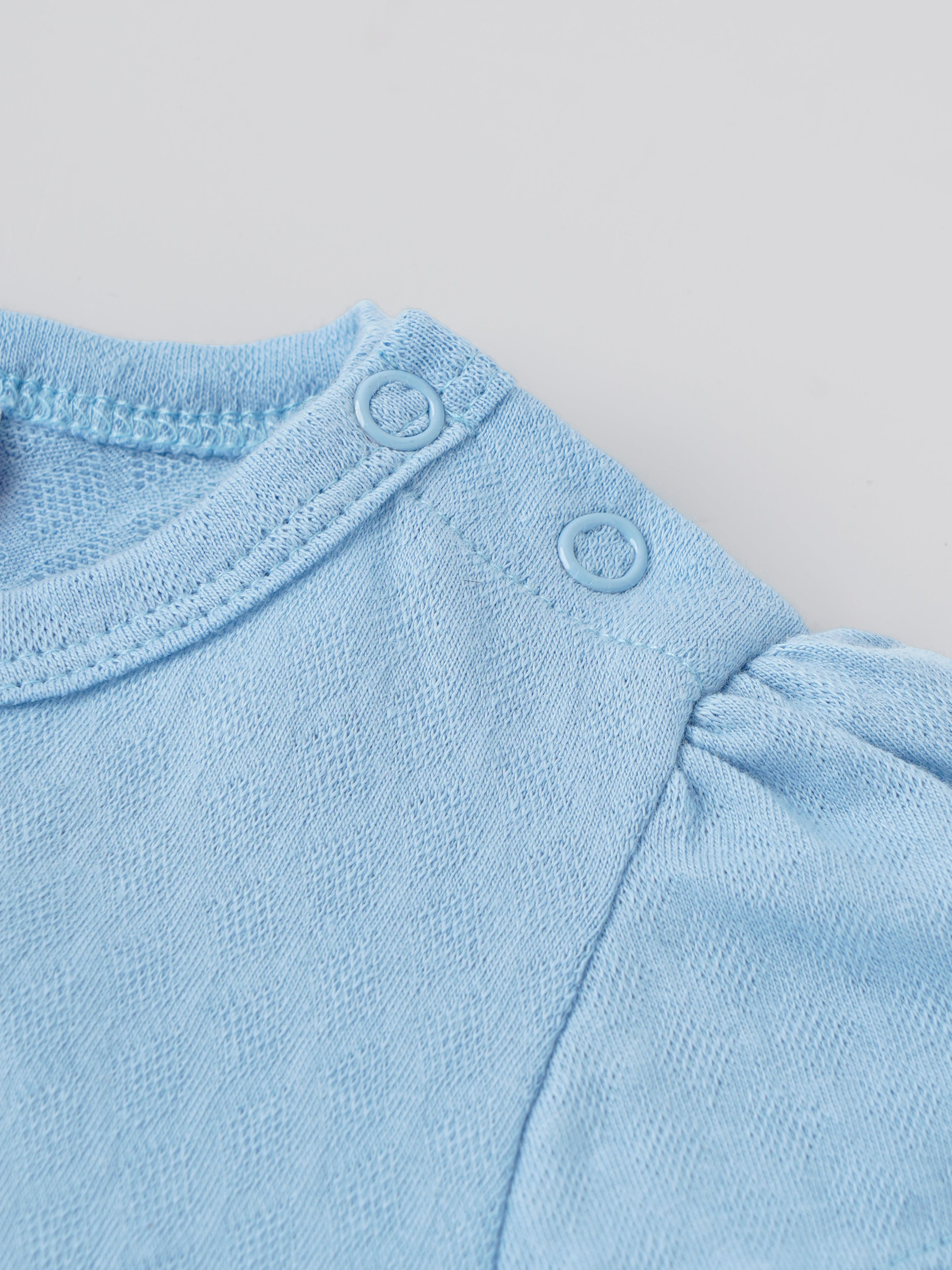 Popees Baby Girls Short Puff Sleeves Cotton Top| Blue| 3-36 Months