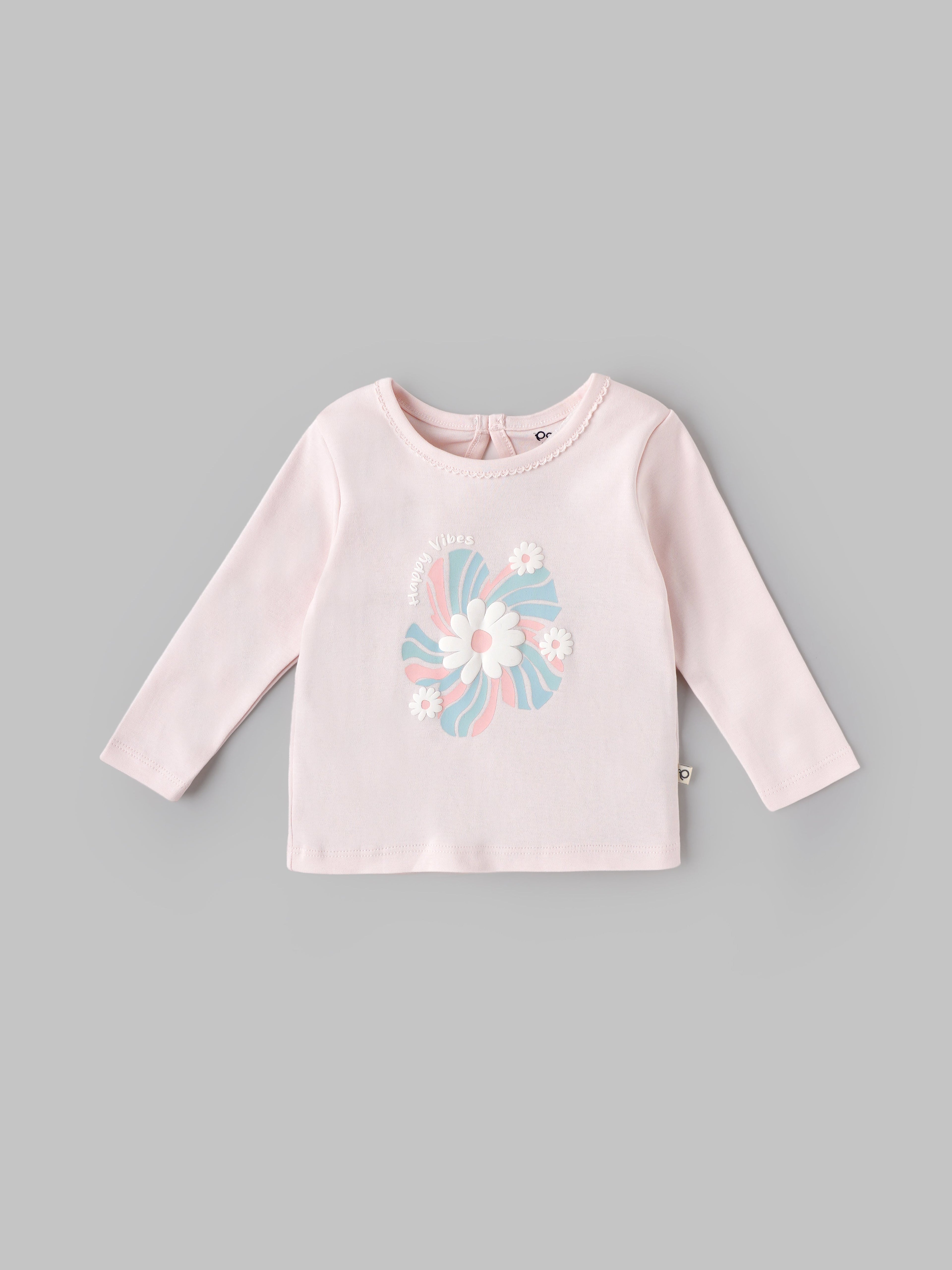 Popees Baby Girls Floral Print Full Sleeve Cotton Top| Light Pink| 3-24 Months