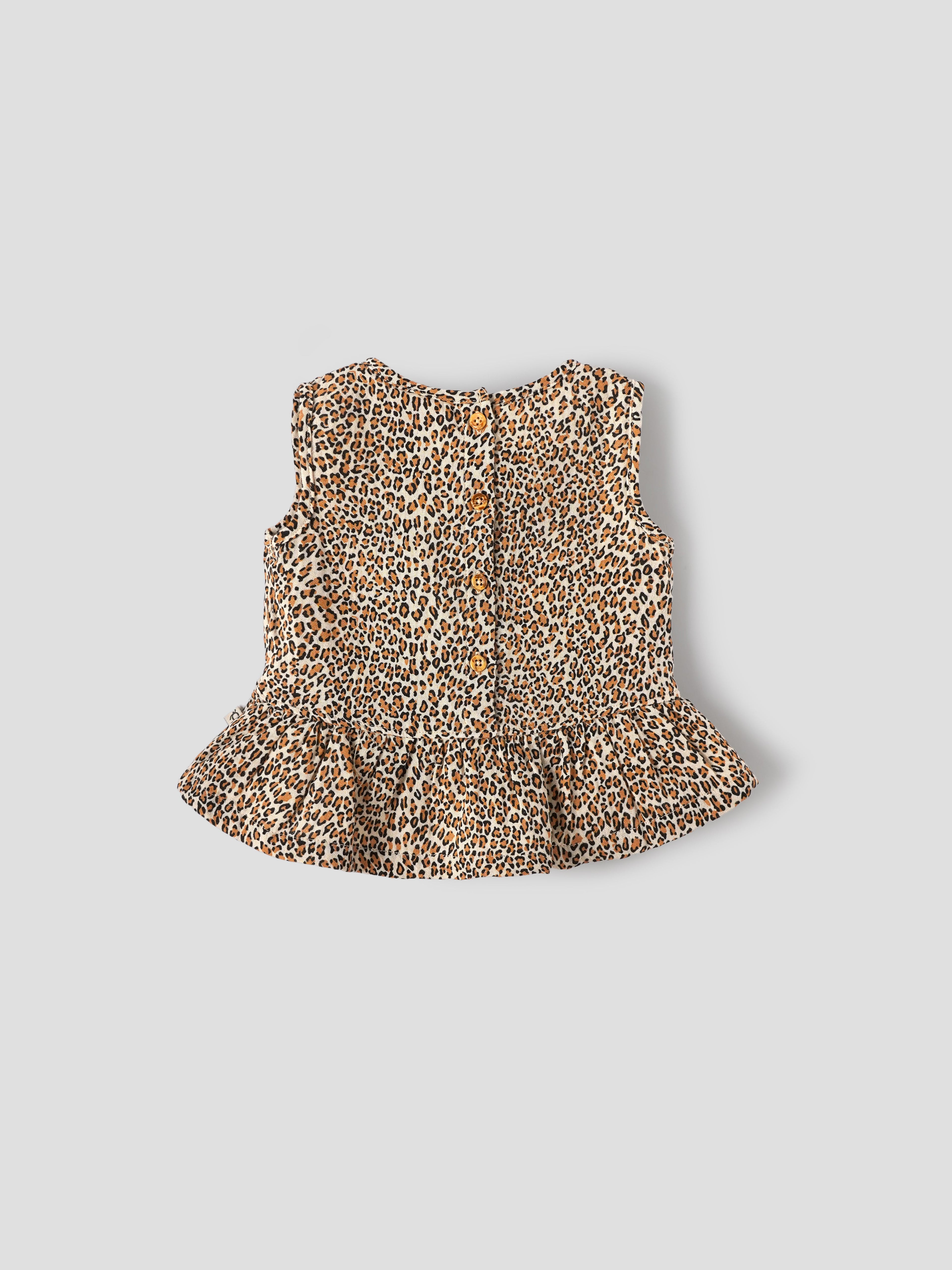 Popees Baby Girls Leopard Print Sleeveless Peplum Top| 3 Months–36 Months