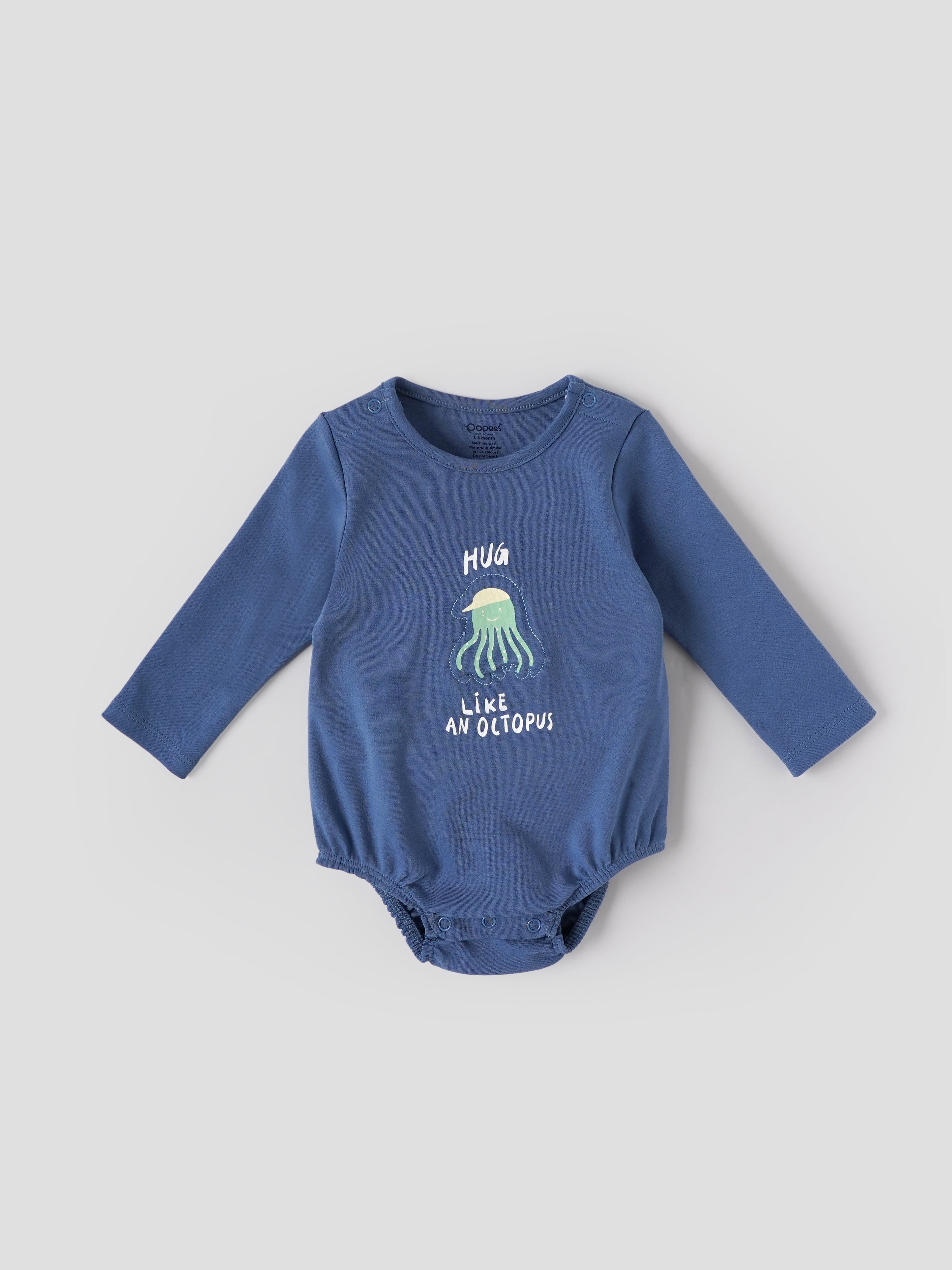 Popees Baby Boys Navy Blue Cotton Bodysuit| Newborn-9 Months