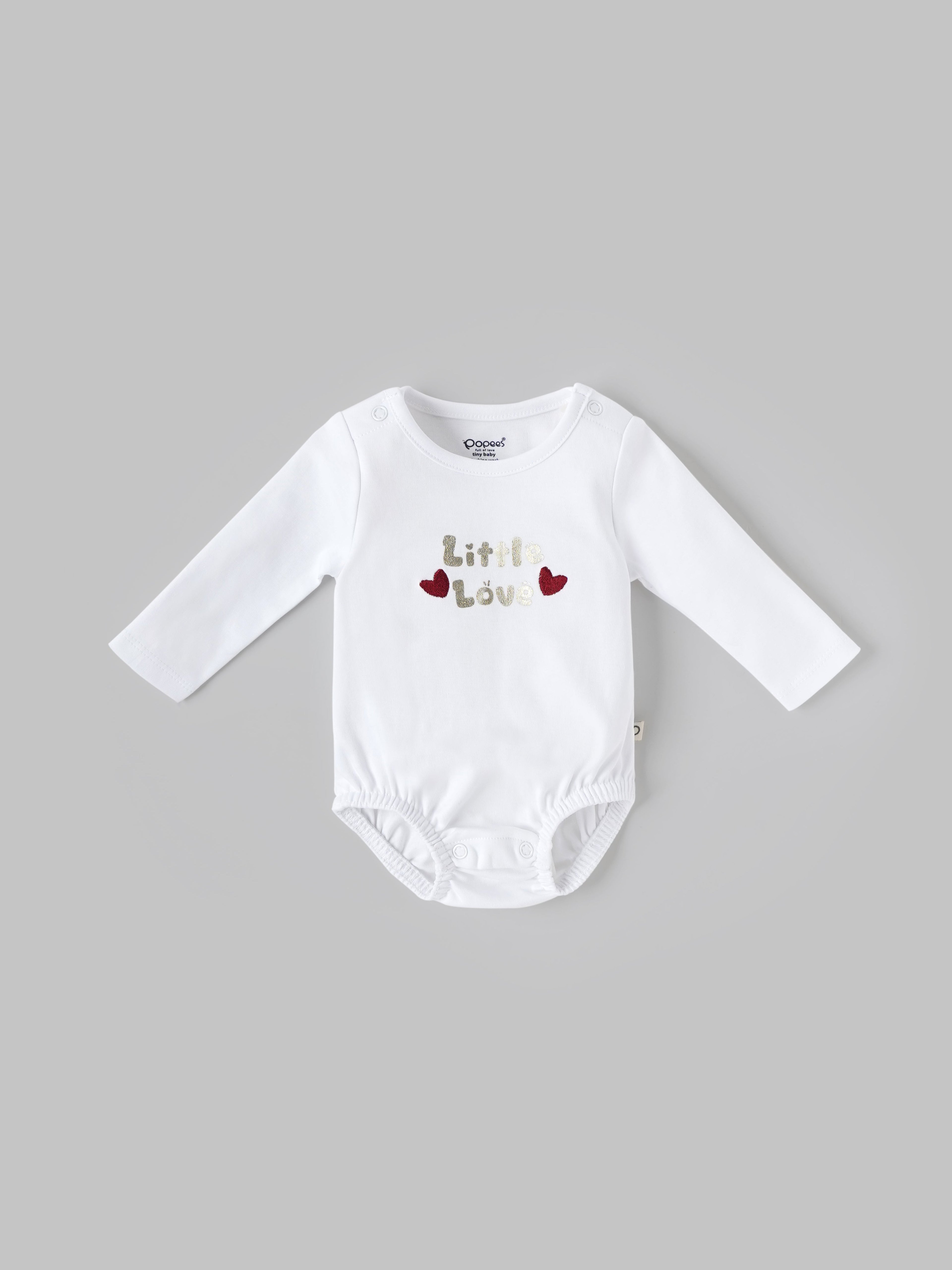 Popees Baby Full Sleeve Cotton Bodysuit| White| Tiny Baby, Newborn to 6 Months
