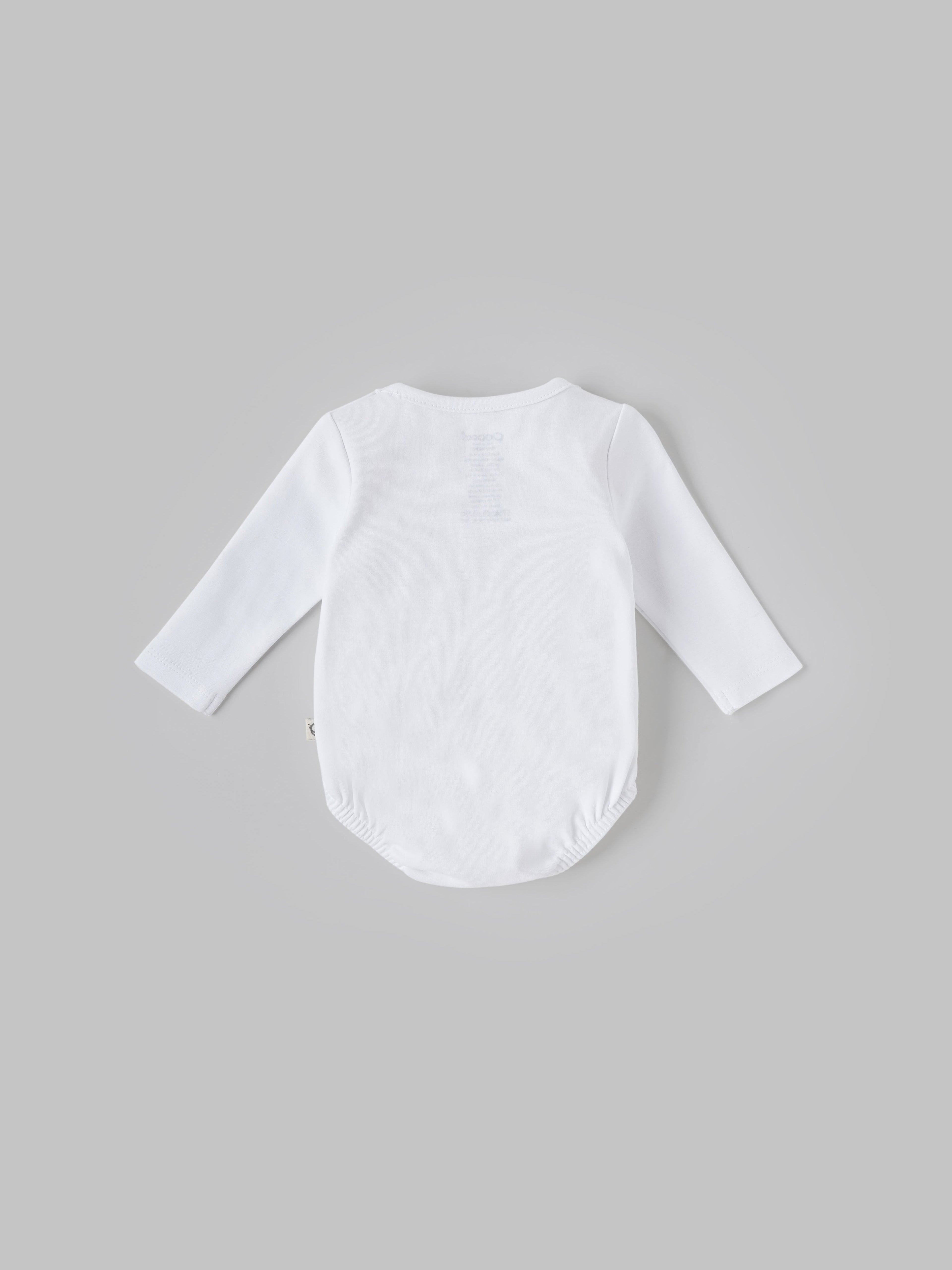 Popees Baby Full Sleeve Cotton Bodysuit| White| Tiny Baby, Newborn to 6 Months