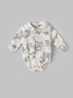 Popees Baby Boys Cotton Bodysuit with Crocodile Print| Off-White| Newborn-9 Months