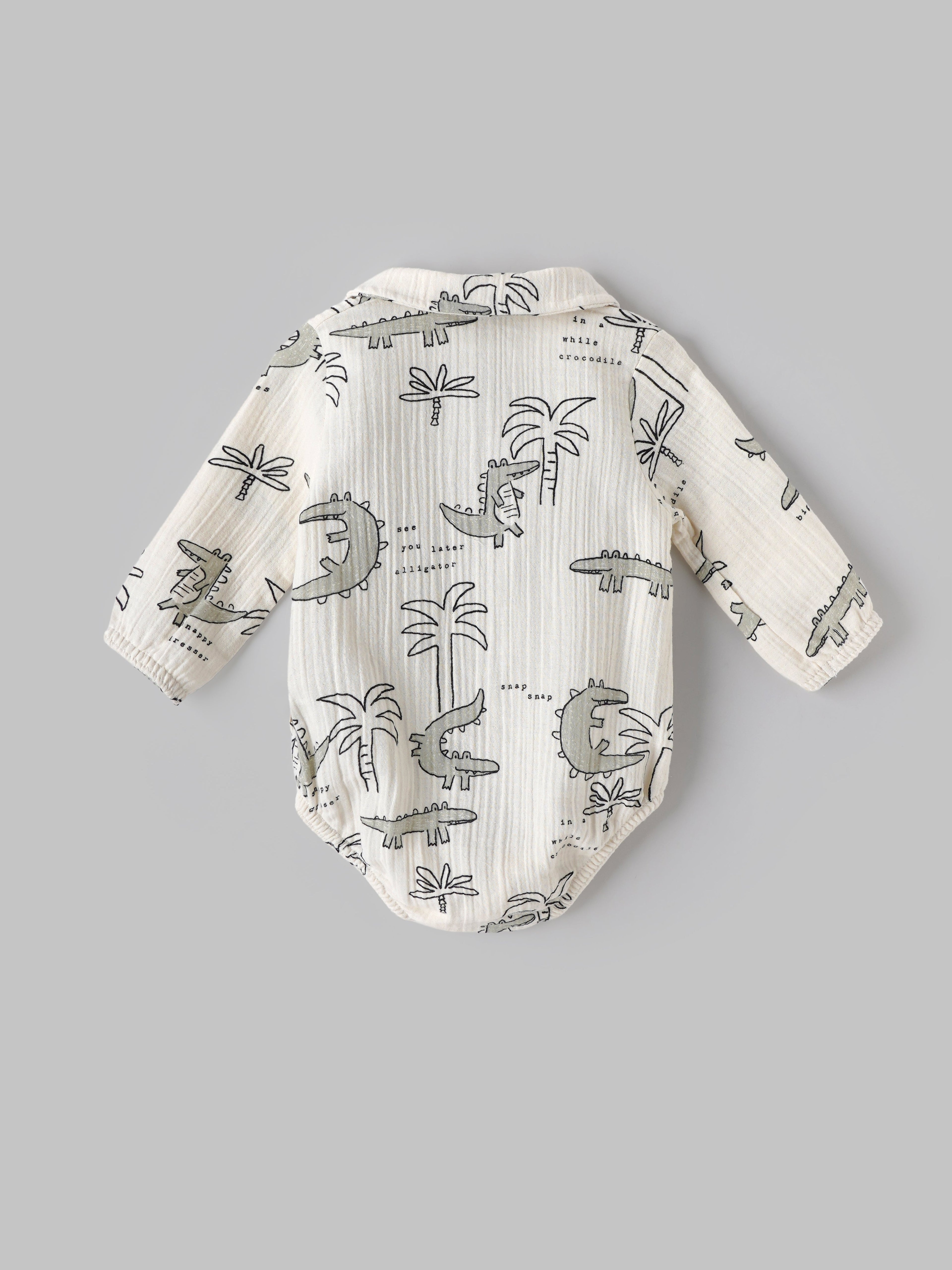 Popees Baby Boys Cotton Bodysuit with Crocodile Print| Off-White| Newborn-9 Months