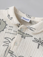 Popees Baby Boys Cotton Bodysuit with Crocodile Print| Off-White| Newborn-9 Months