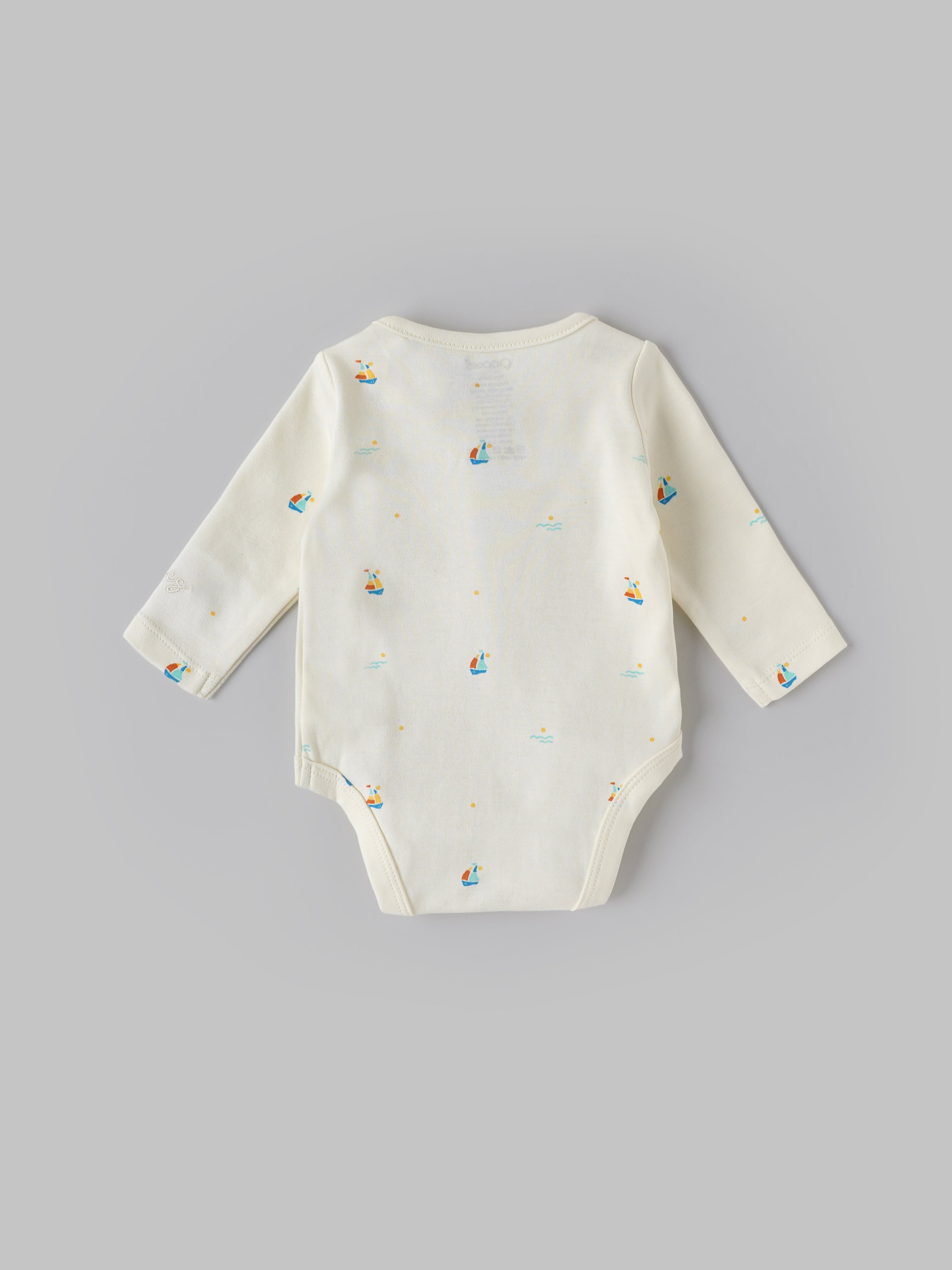Popees Baby Boys Full Sleeve Cotton Bodysuit| Off-White| 3-36 Months
