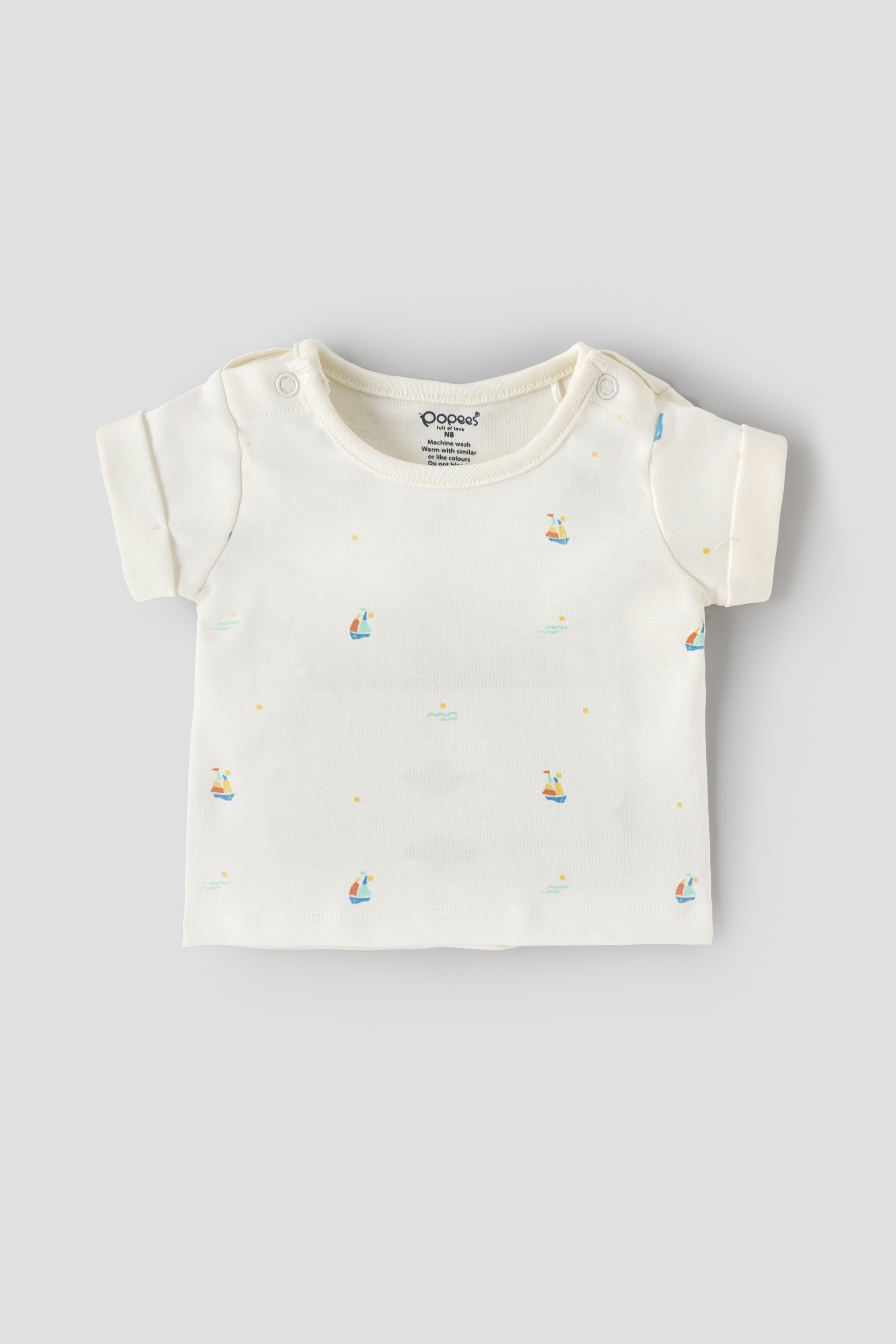 Popees Baby Boys Cotton Dungaree Romper Set with T-Shirt| Newborn–9M, Summer Outfit