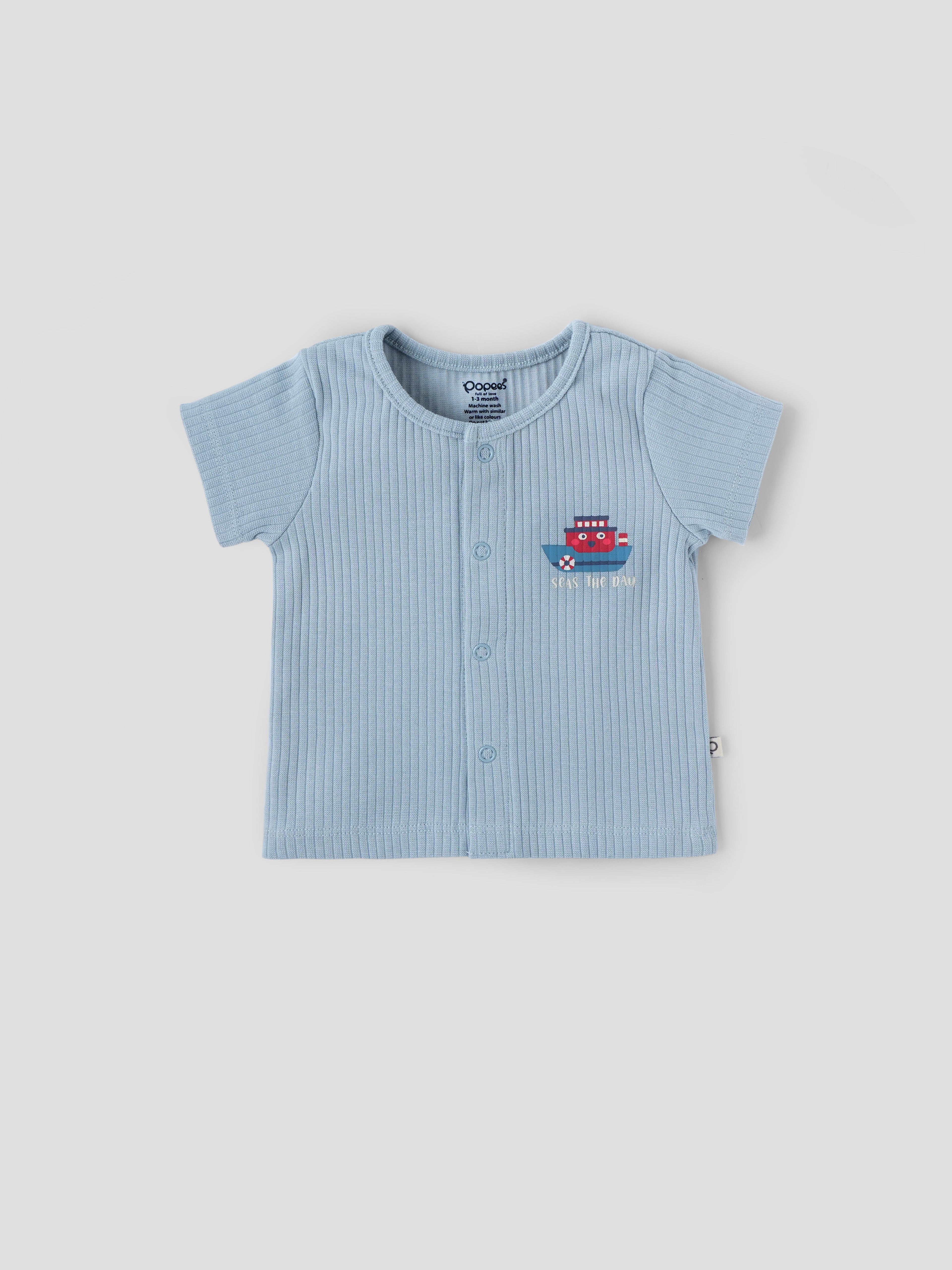 Popees Baby Boys Cotton T Shirt| Light Blue| Tiny Baby, Newborn -9 Months