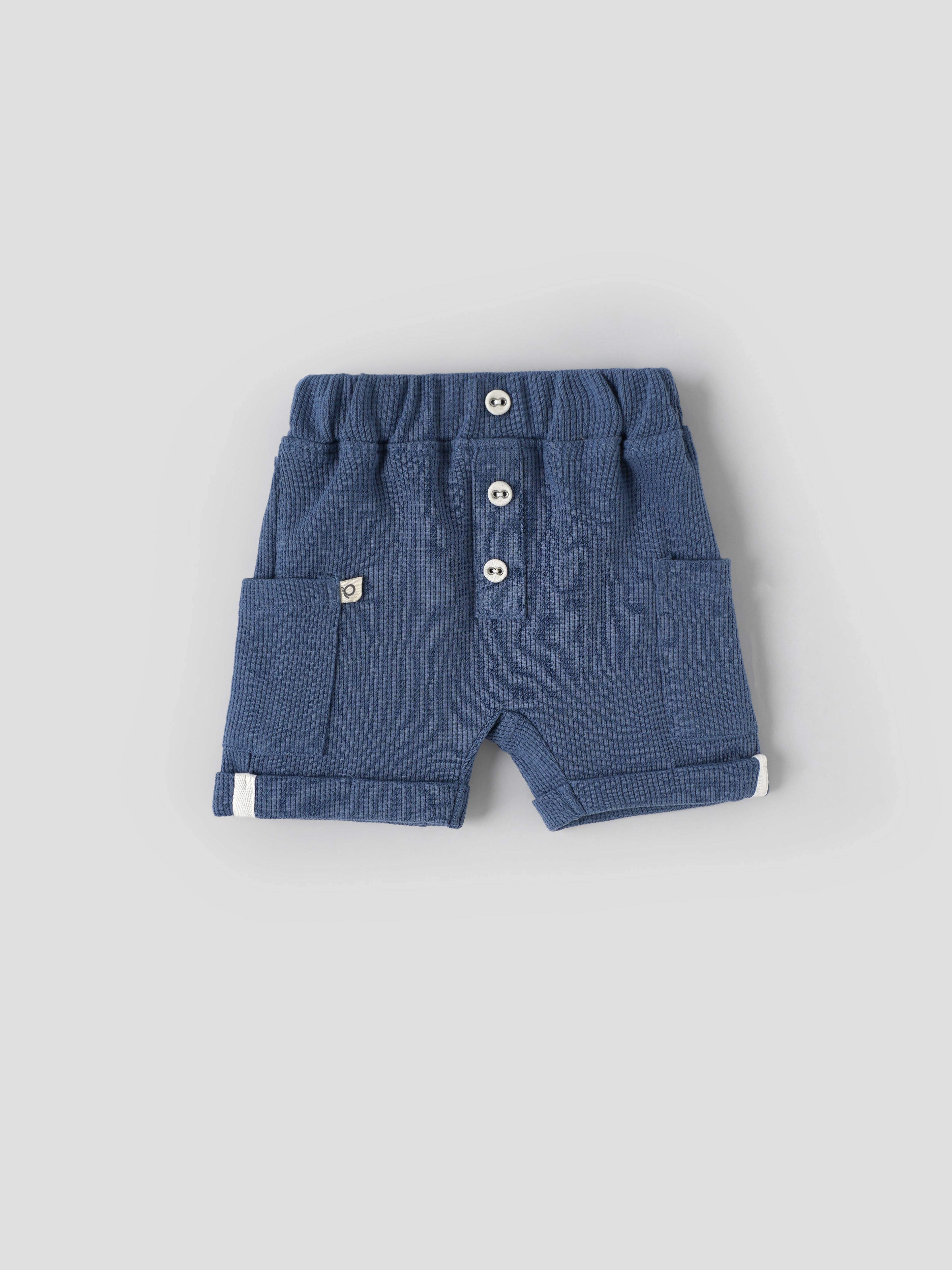 Popees Baby Boys Waffle Knit Shorts with Elastic Waist| Newborn–9M