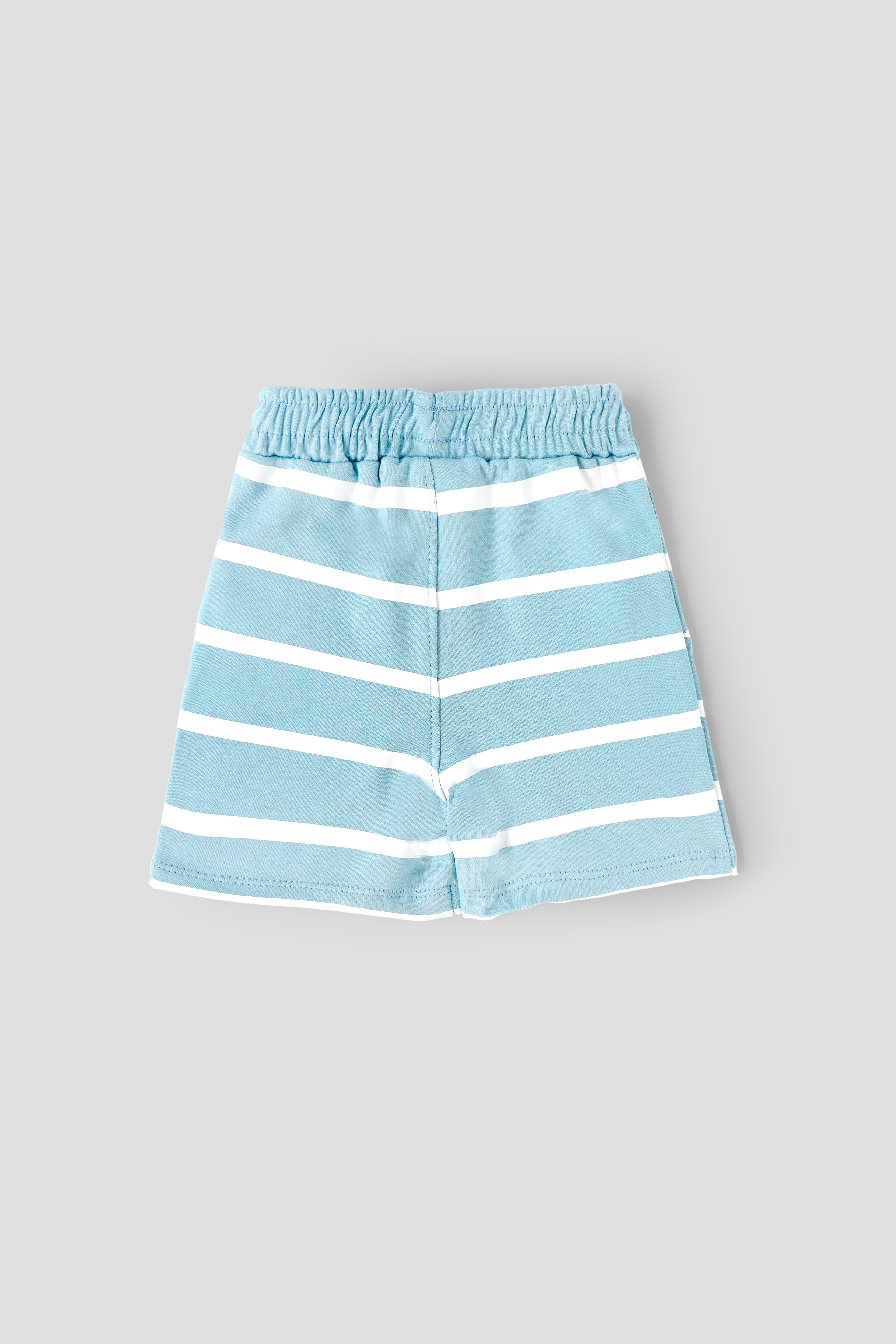 Popees Baby Boys Blue & White Striped Cotton Shorts with Elastic Waist |Soft Breathable Summer Wear| Newborn to 9 Months