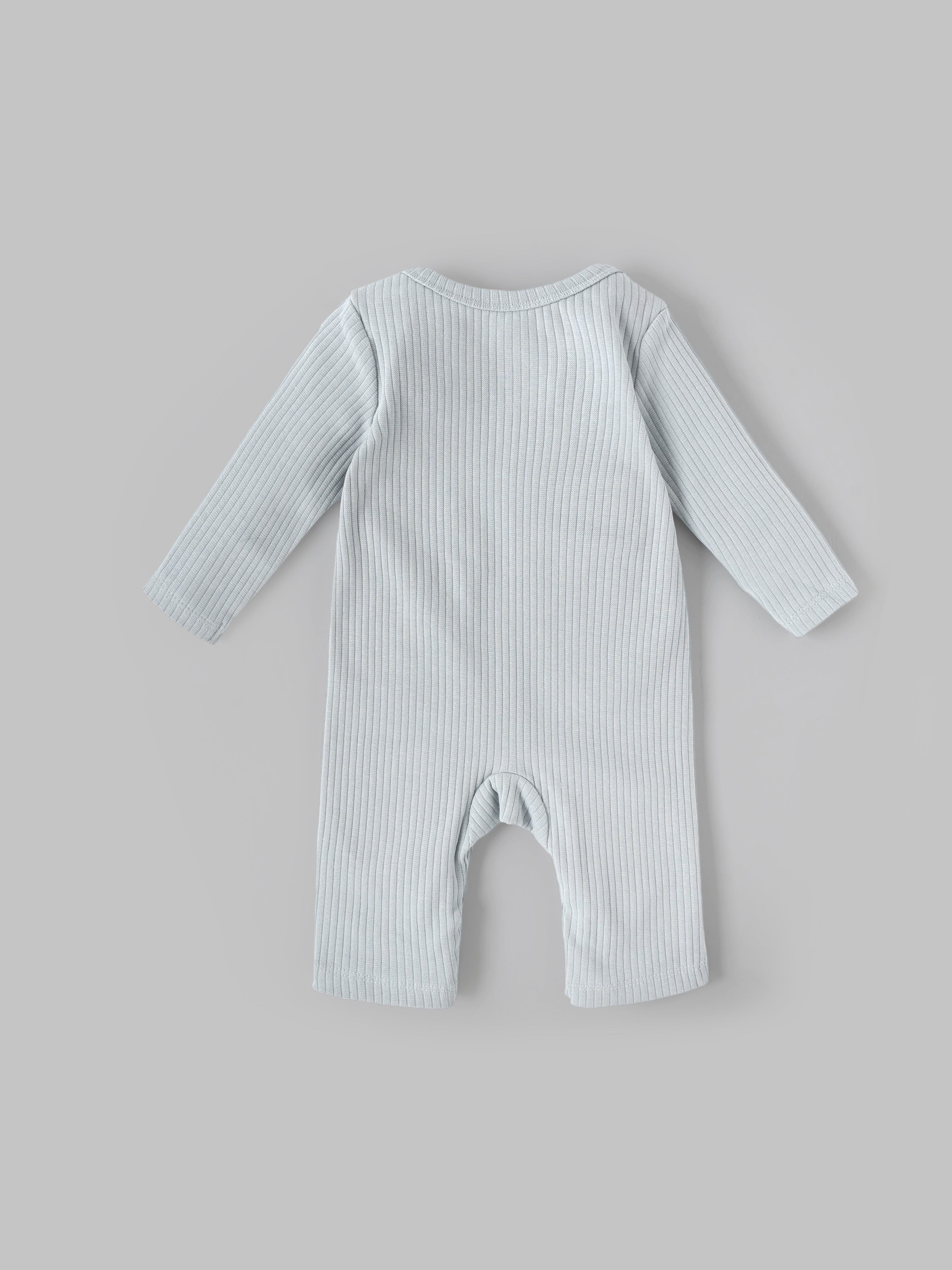 Popees Baby Boys Ribbed Cotton Full Sleeve Romper with Embroidery| Tiny Baby, Newborn-6 Months