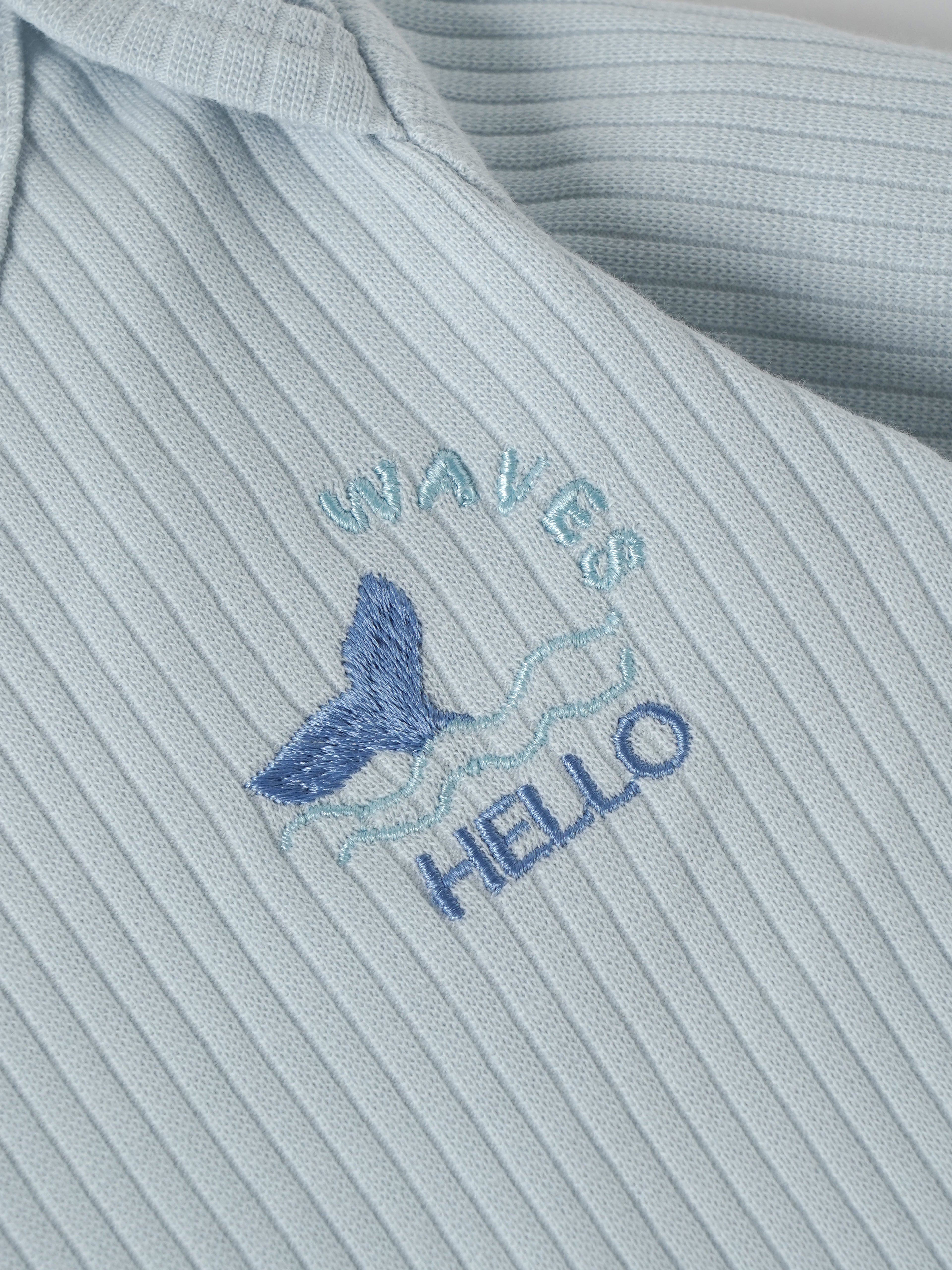 Popees Baby Boys Ribbed Cotton Full Sleeve Romper with Embroidery| Tiny Baby, Newborn-6 Months