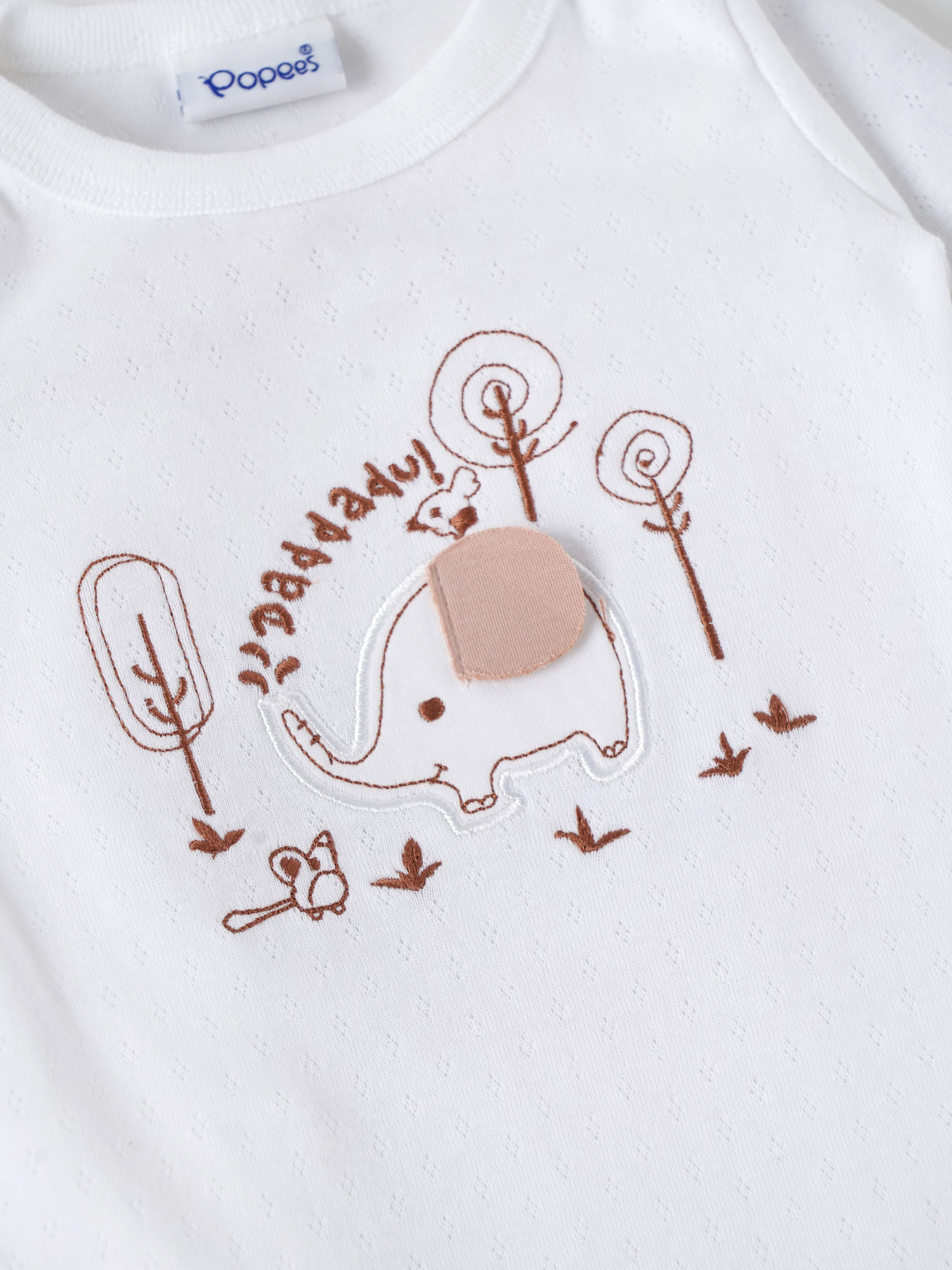 Popees Baby Boys Cotton Sleepsuit with Elephant Embroidery|Full Sleeve Footed Sleepsuit, Soft Newborn Sleepsuit |Newborn–9 Months