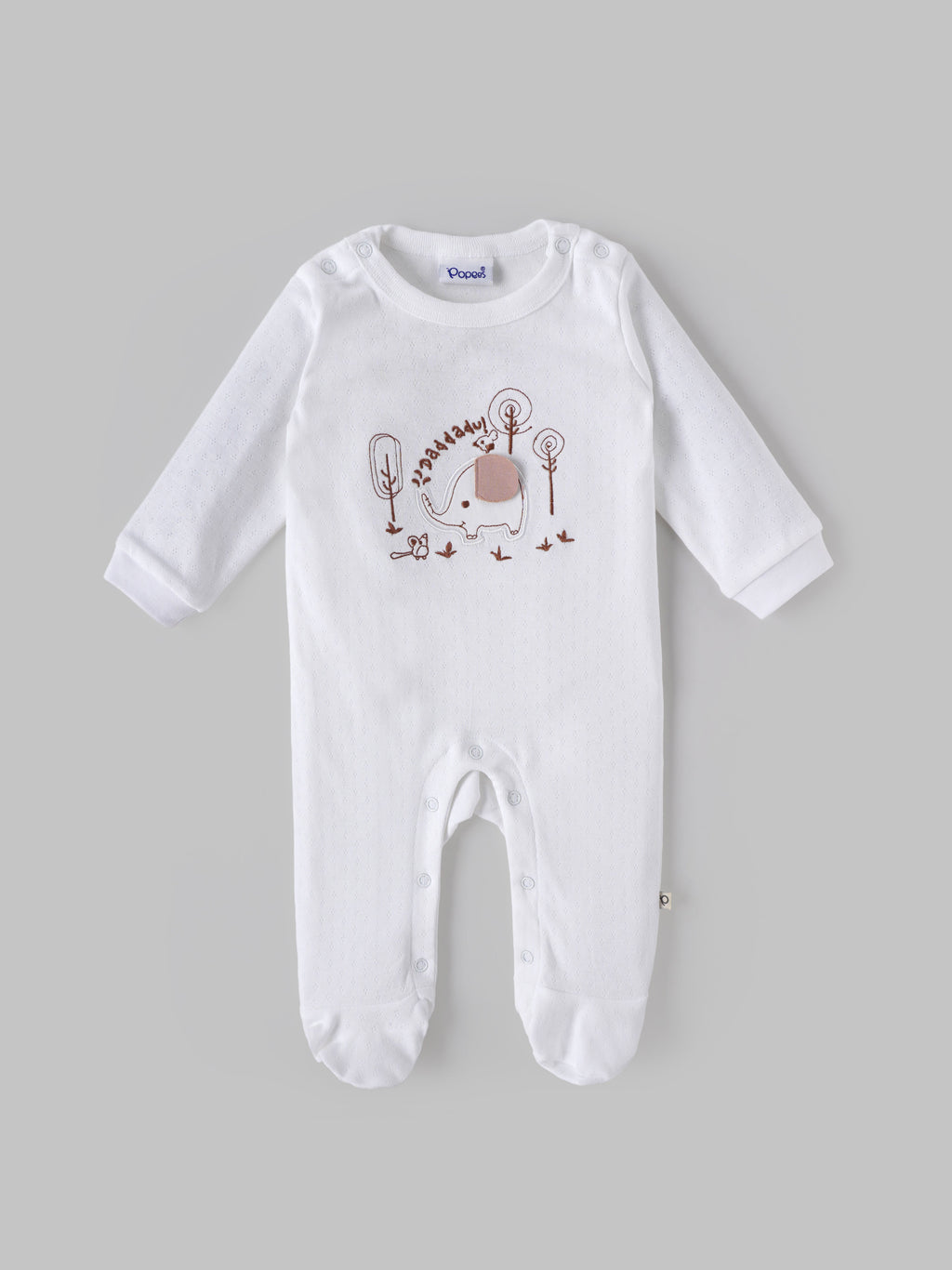 Popees Baby Boys Cotton Sleepsuit with Elephant Embroidery|Full Sleeve Footed Sleepsuit, Soft Newborn Sleepsuit |Newborn–9 Months