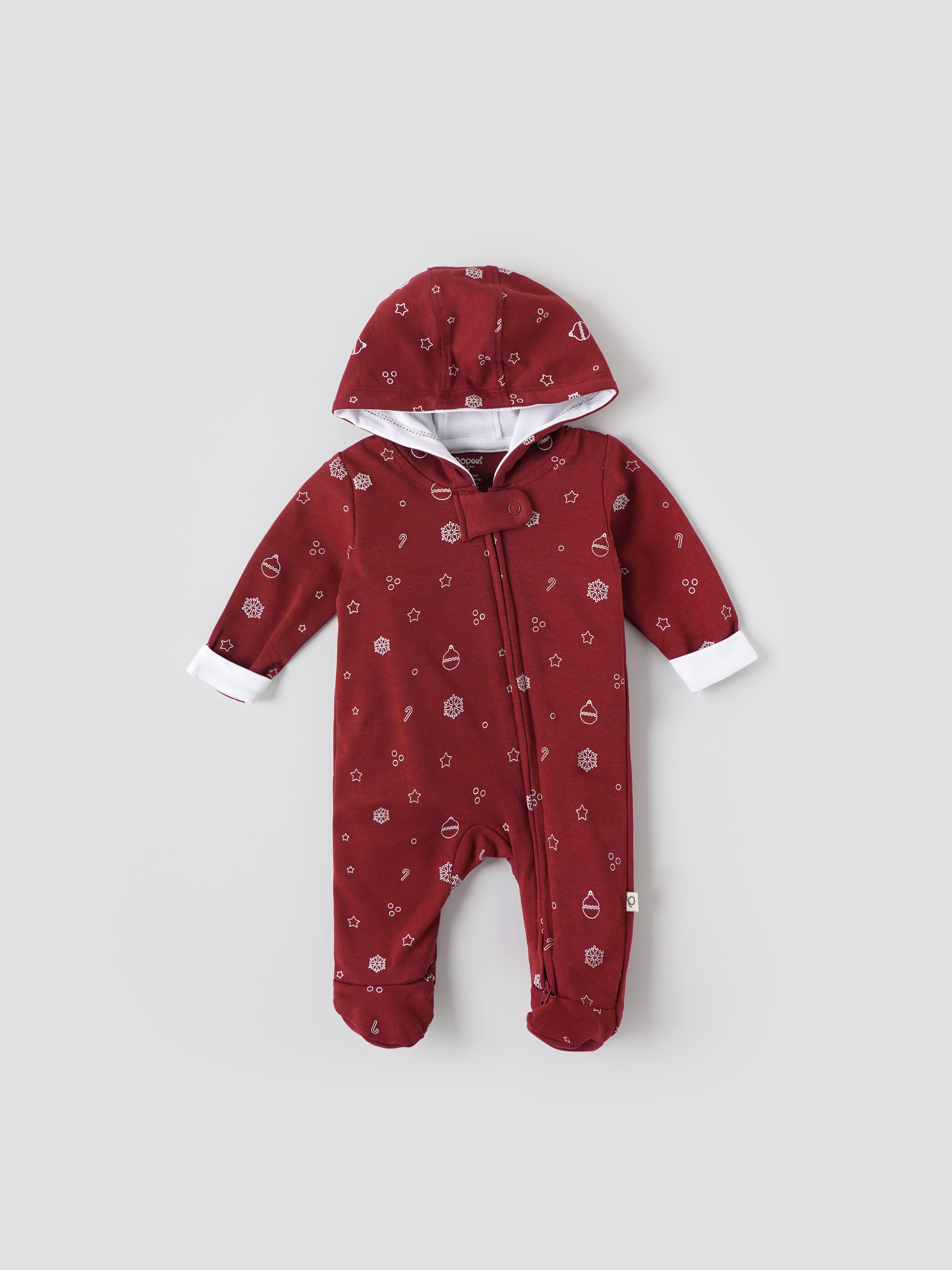 Popees Baby Boys Hooded Sleepsuit| Red| Newborn to 9 Months