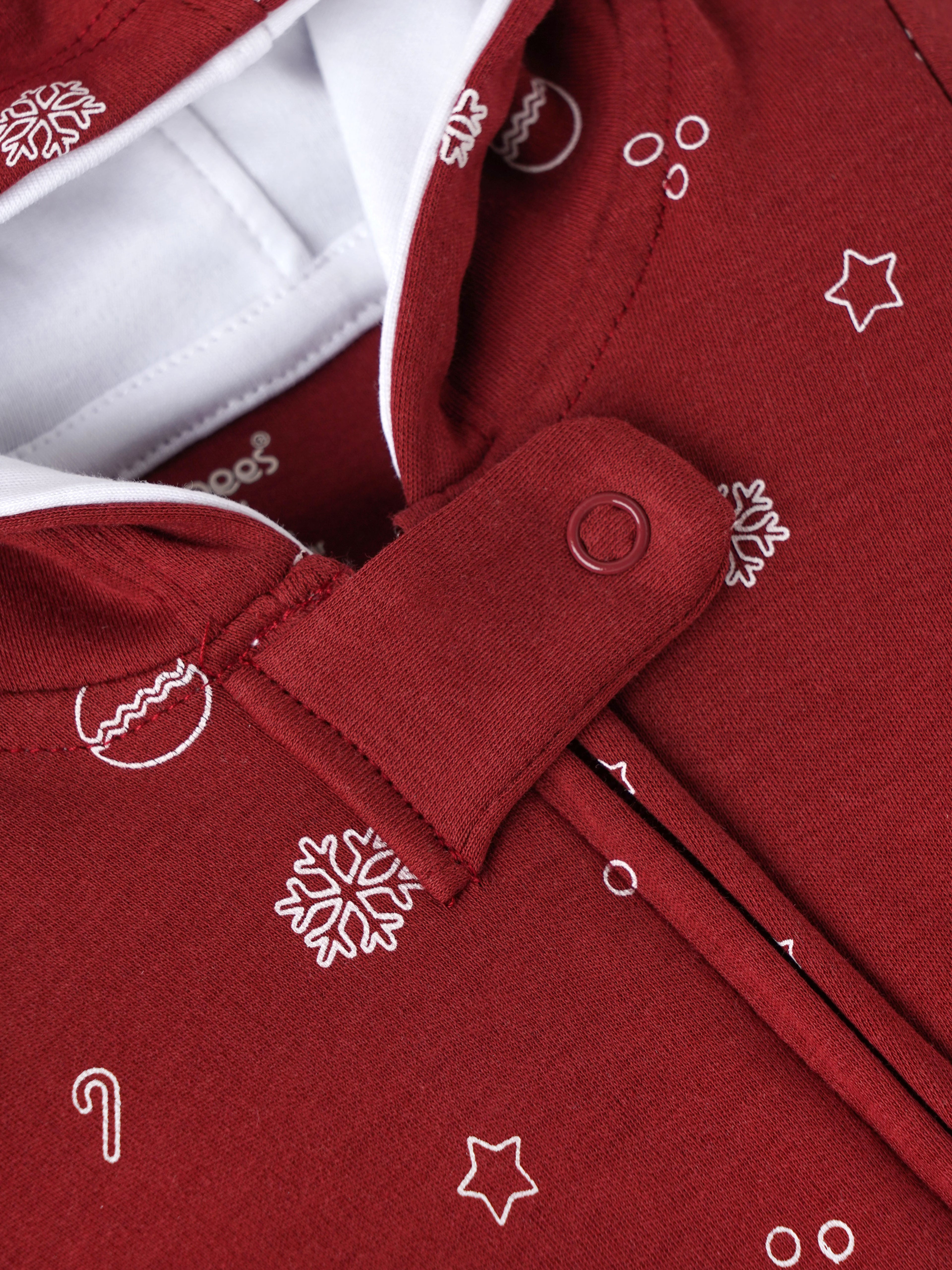 Popees Baby Boys Hooded Sleepsuit| Red| Newborn to 9 Months