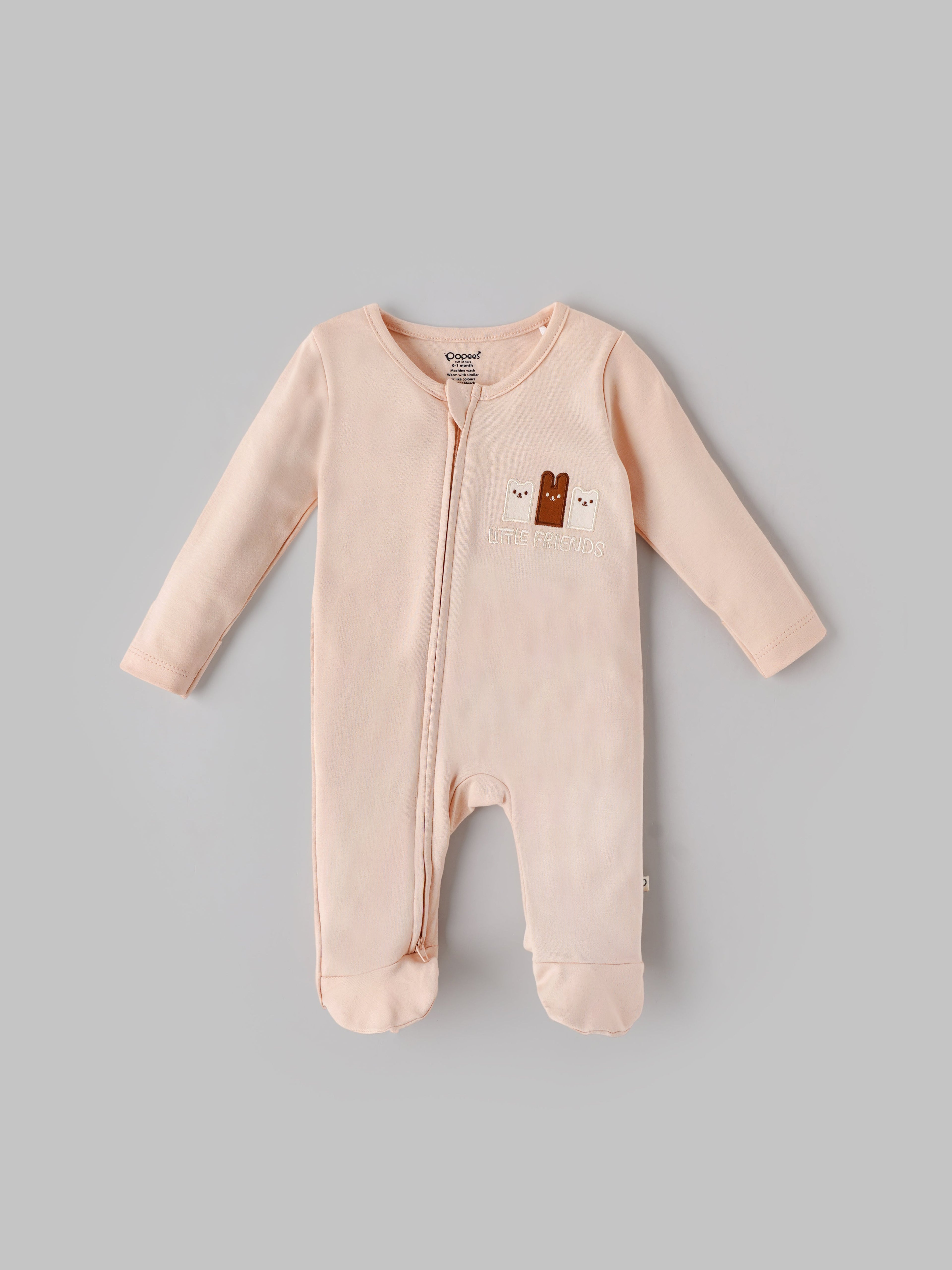 Popees Baby Boys Full Sleeve Sleepsuit| Peach| Newborn To 9 Months
