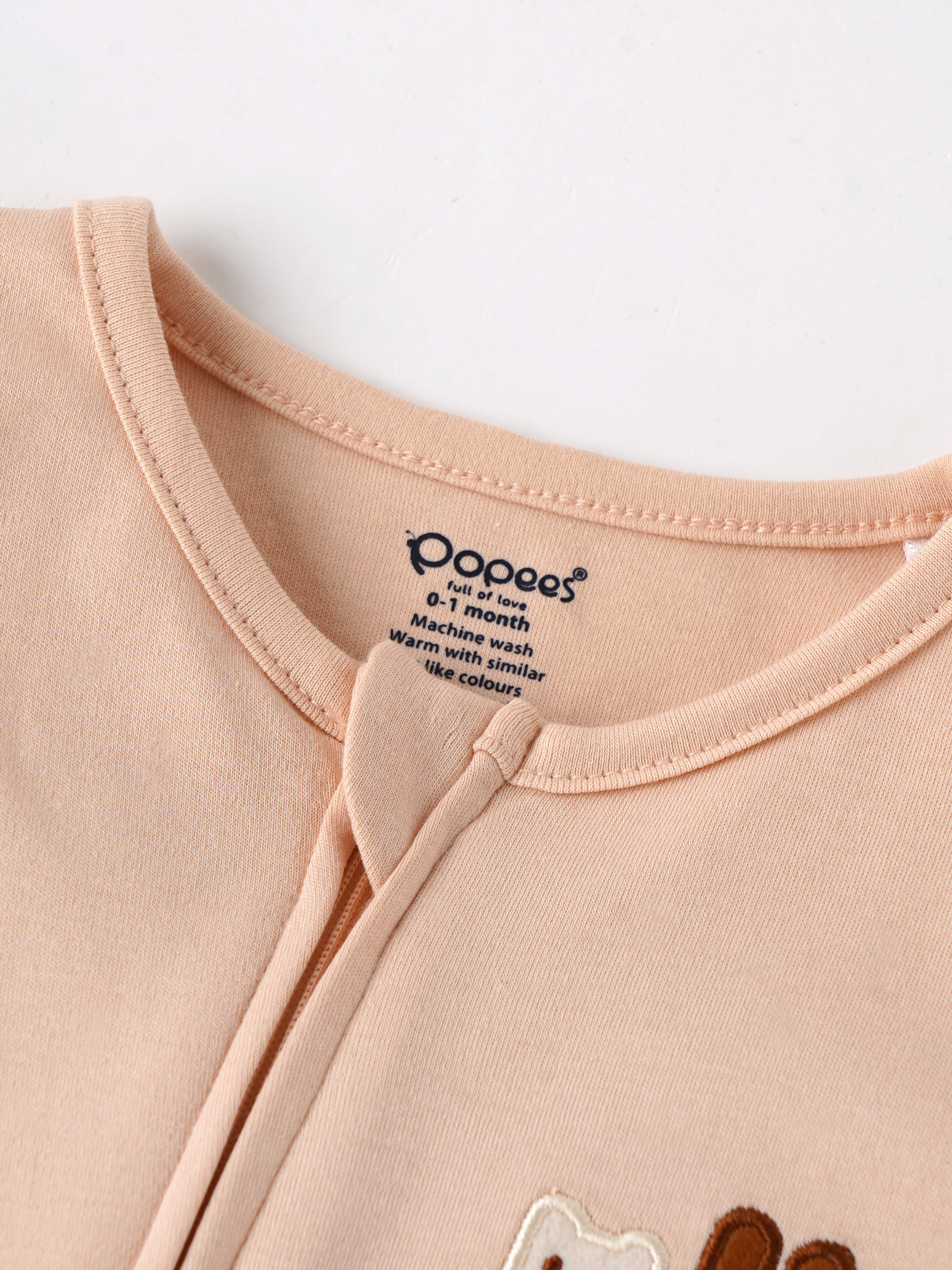 Popees Baby Boys Full Sleeve Sleepsuit| Peach| Newborn To 9 Months