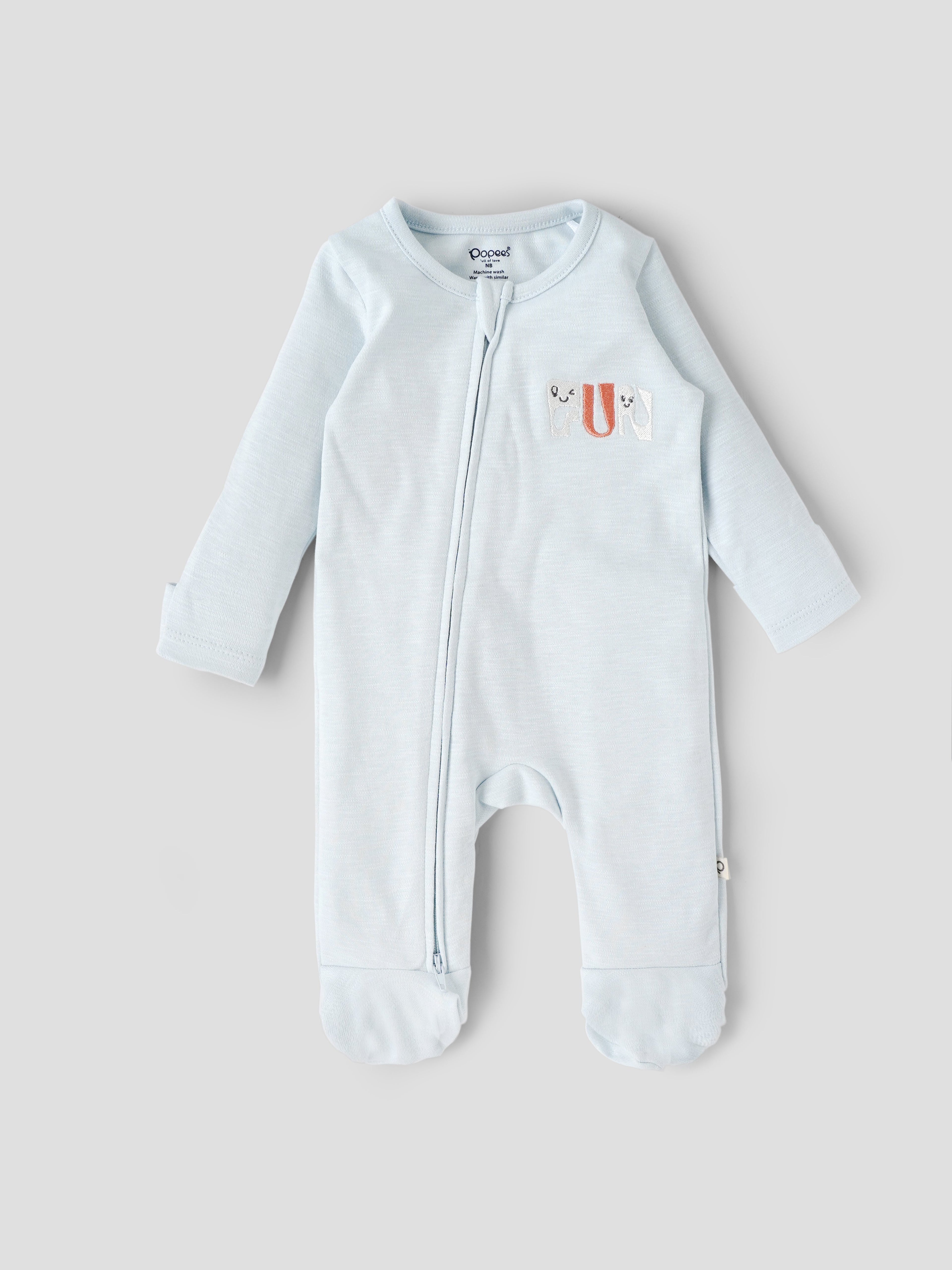 Popees Baby Boys Soft Cotton Footed Sleepsuit| Newborn–9 Months
