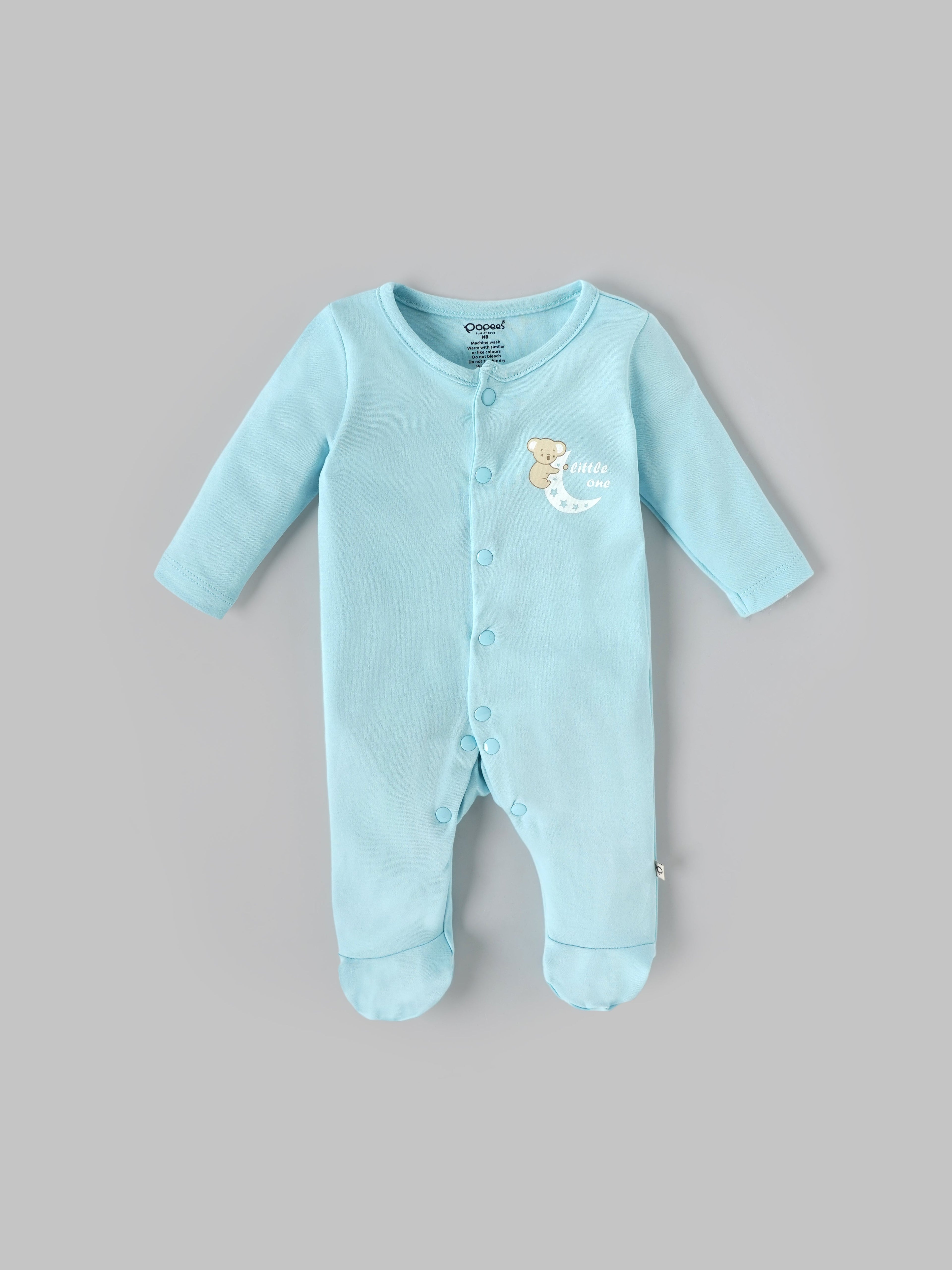 Popees Baby Boys Cotton Footed Sleepsuit with Snap Closure| Tiny Baby, Newborn-6 Months