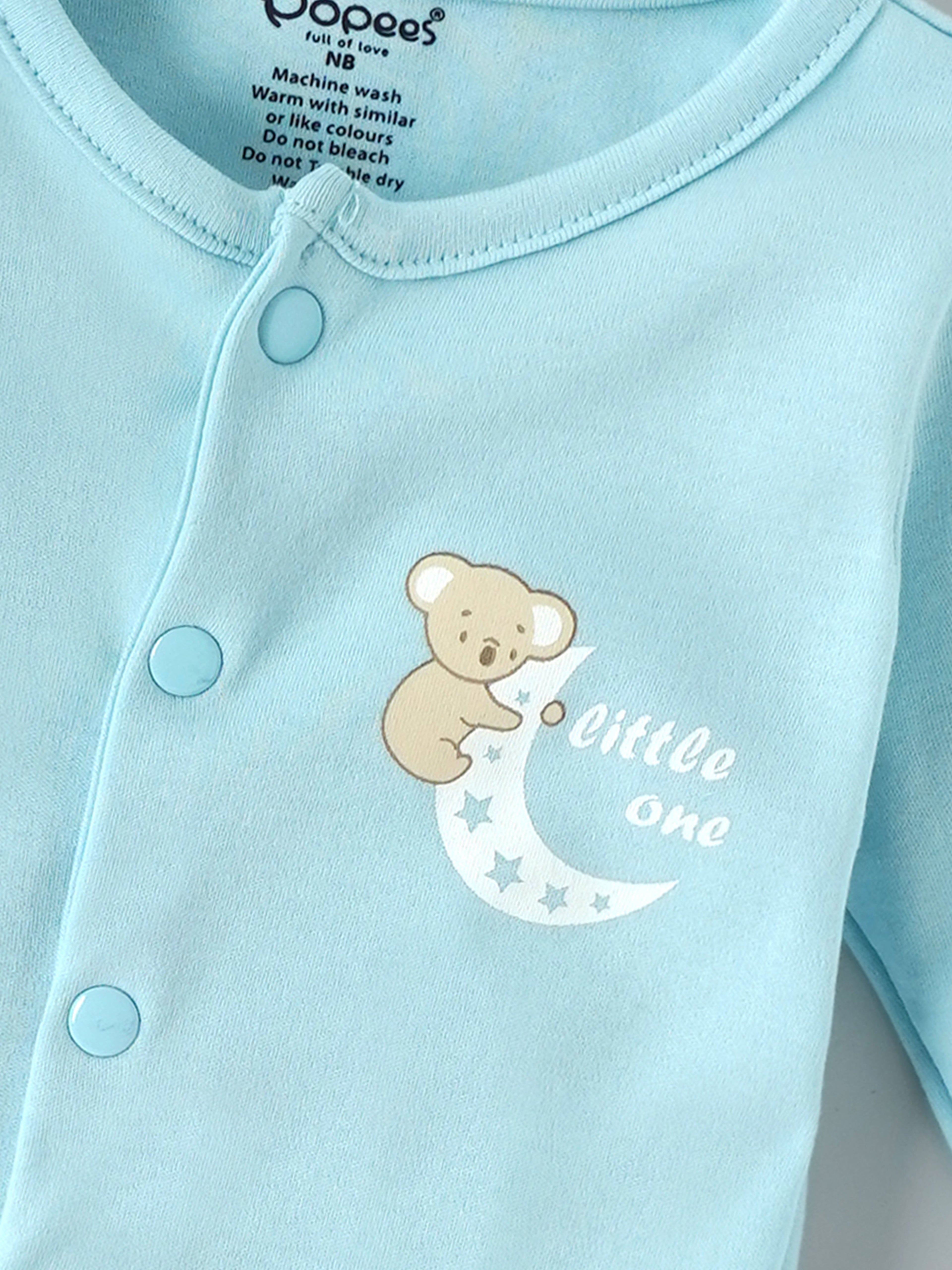 Popees Baby Boys Cotton Footed Sleepsuit with Snap Closure| Tiny Baby, Newborn-6 Months