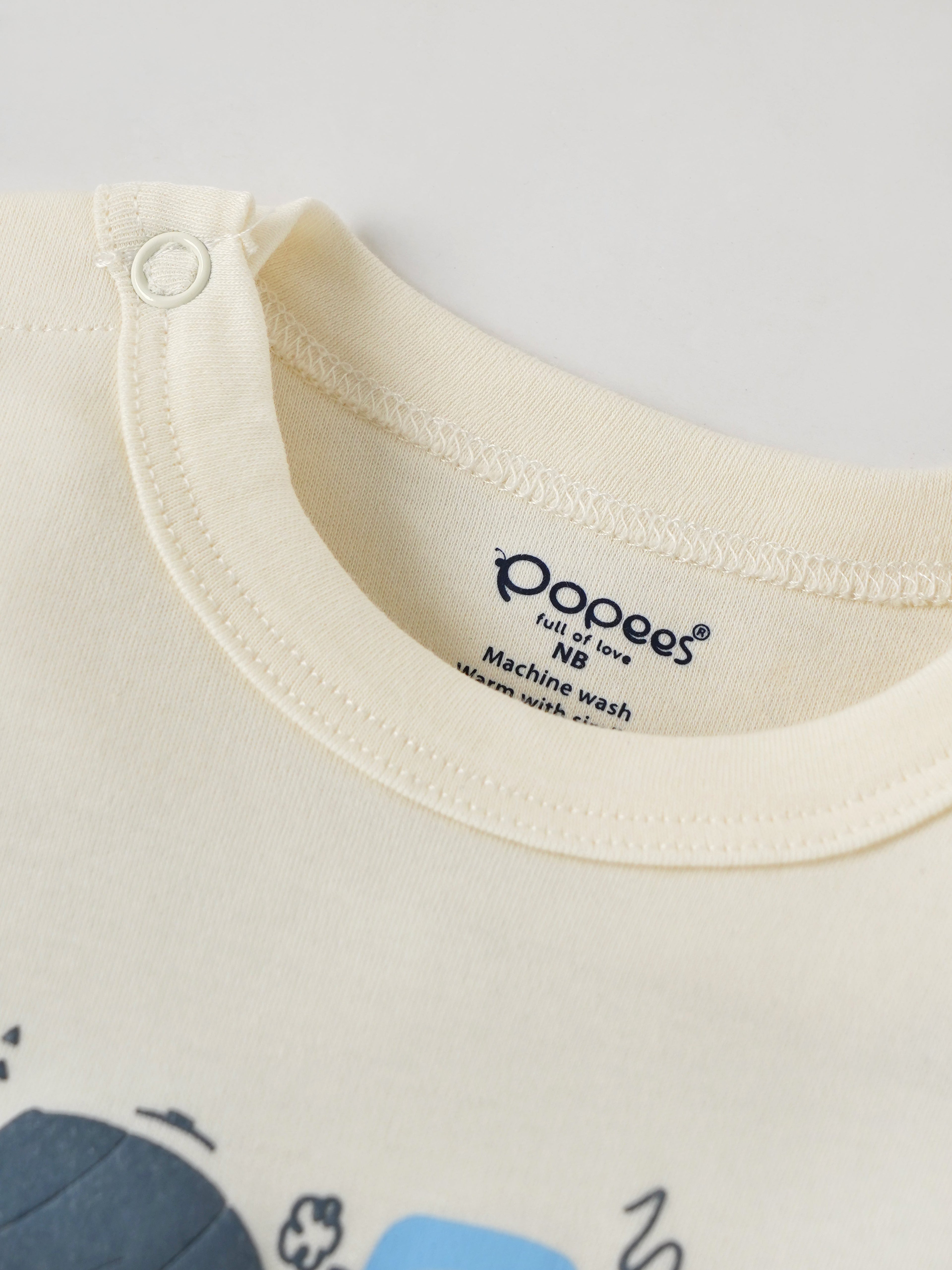 Popees Full-Sleeve Front Open Chest Printed Sleepsuit (0–6 Months) for New Boys