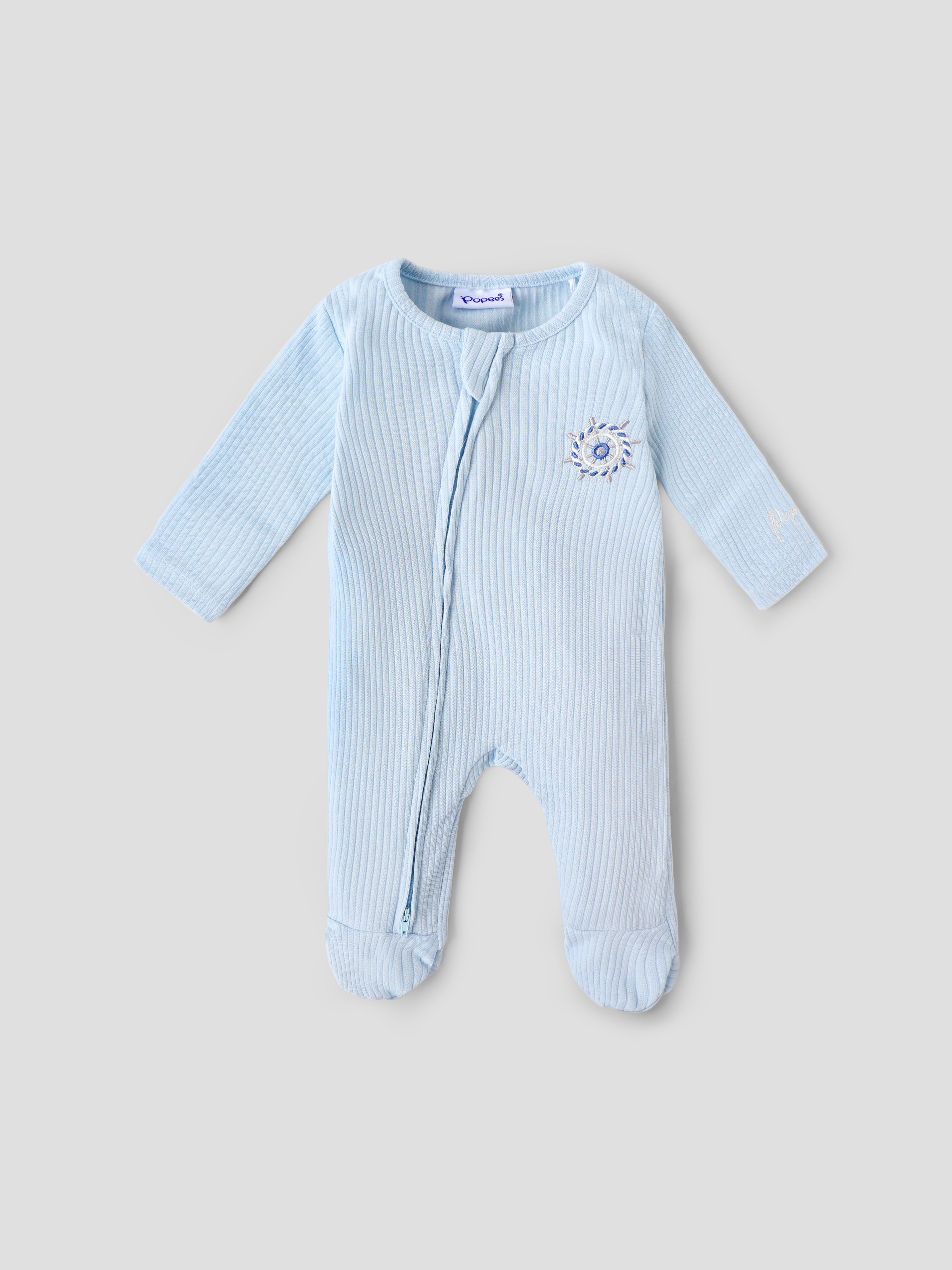 Popees Baby Boys Light Blue Full Sleeve Sleepsuit| Newborn-9 Months