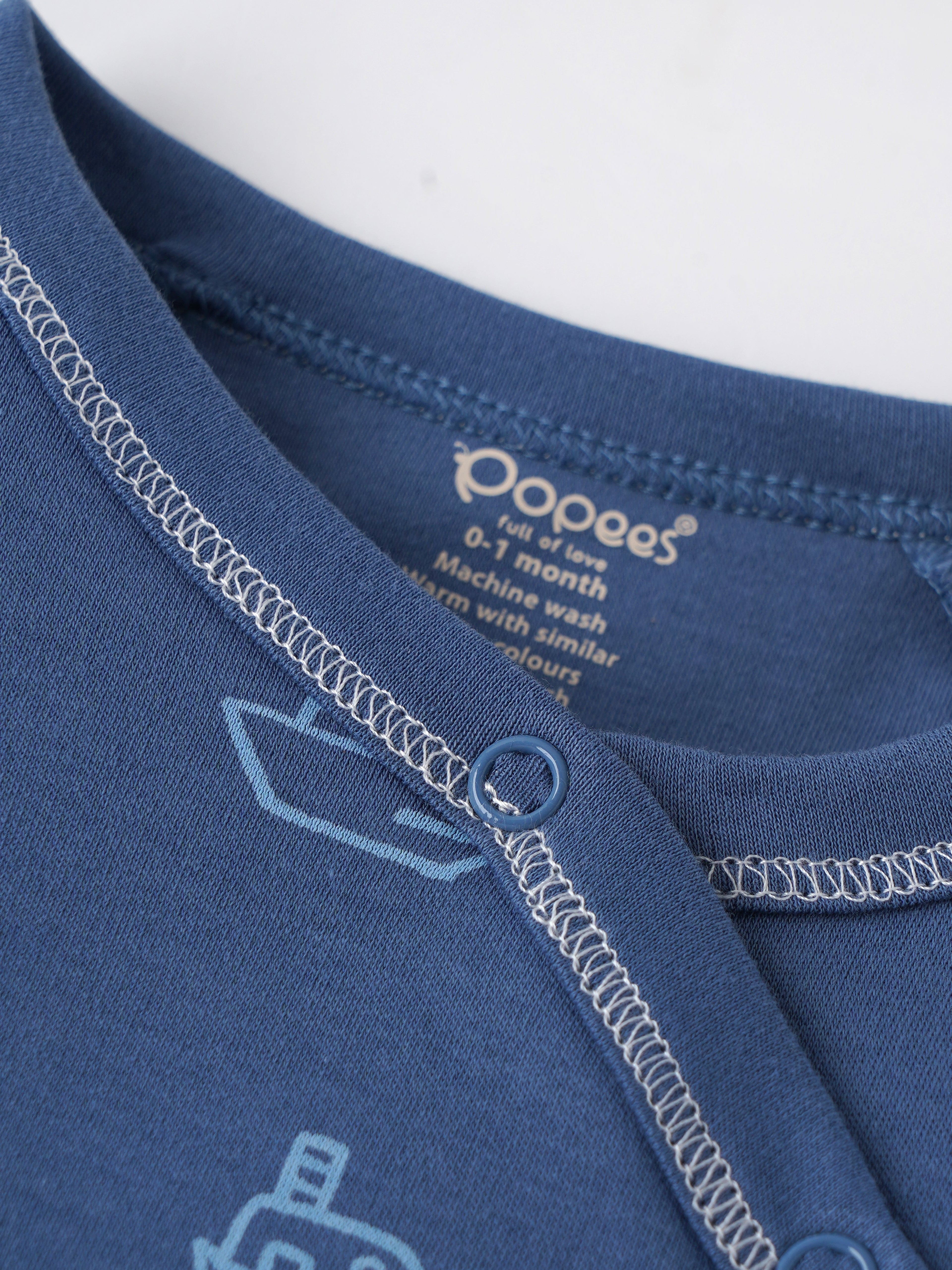 Popees Baby Boys Full Sleeve Sleepsuit| Navy Blue| Tiny Baby, Newborn -6 Months