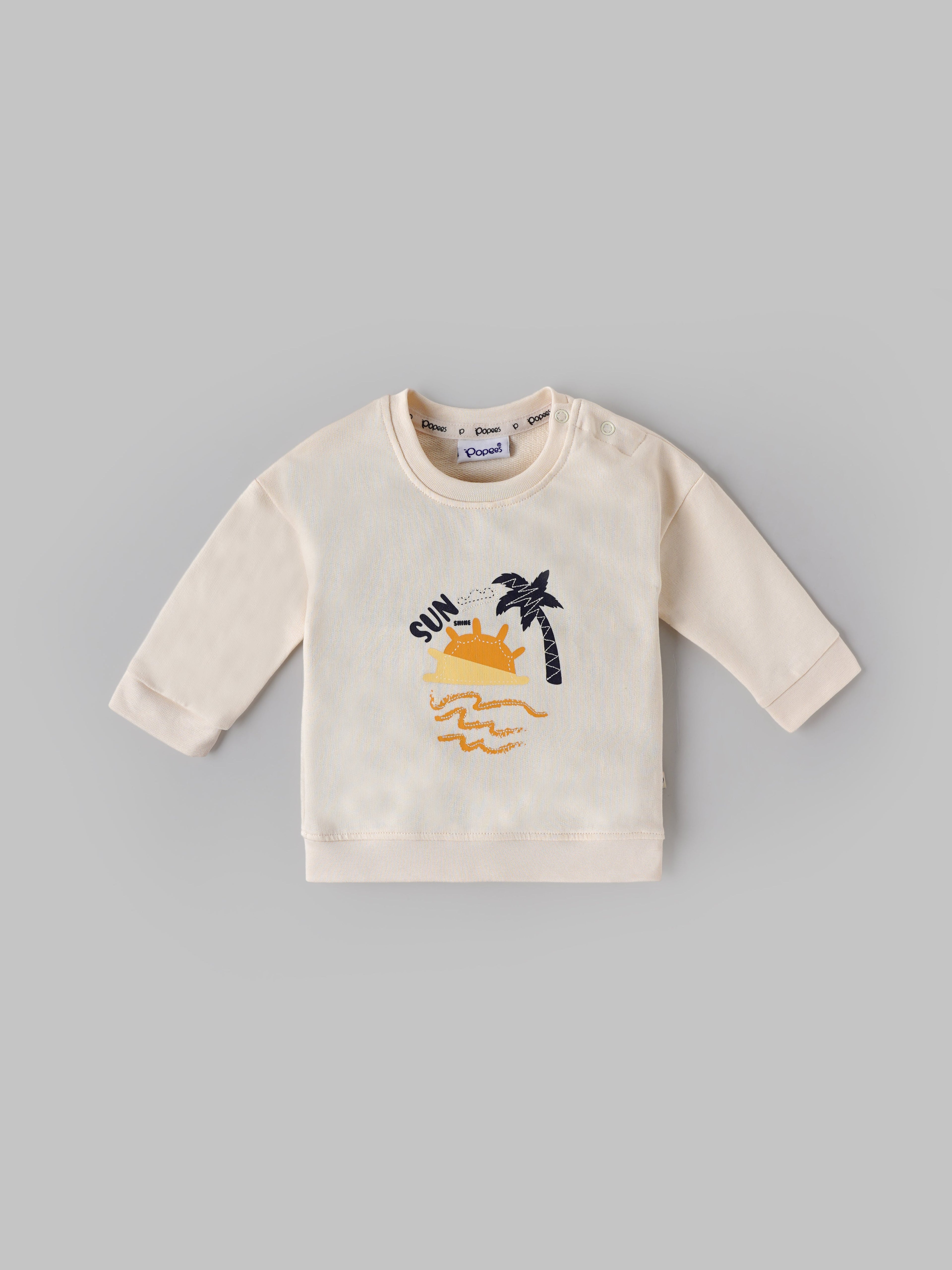 Popees Baby Boys Full Sleeves Cotton Co-ord Set| Cream| Newborn To 9 Months