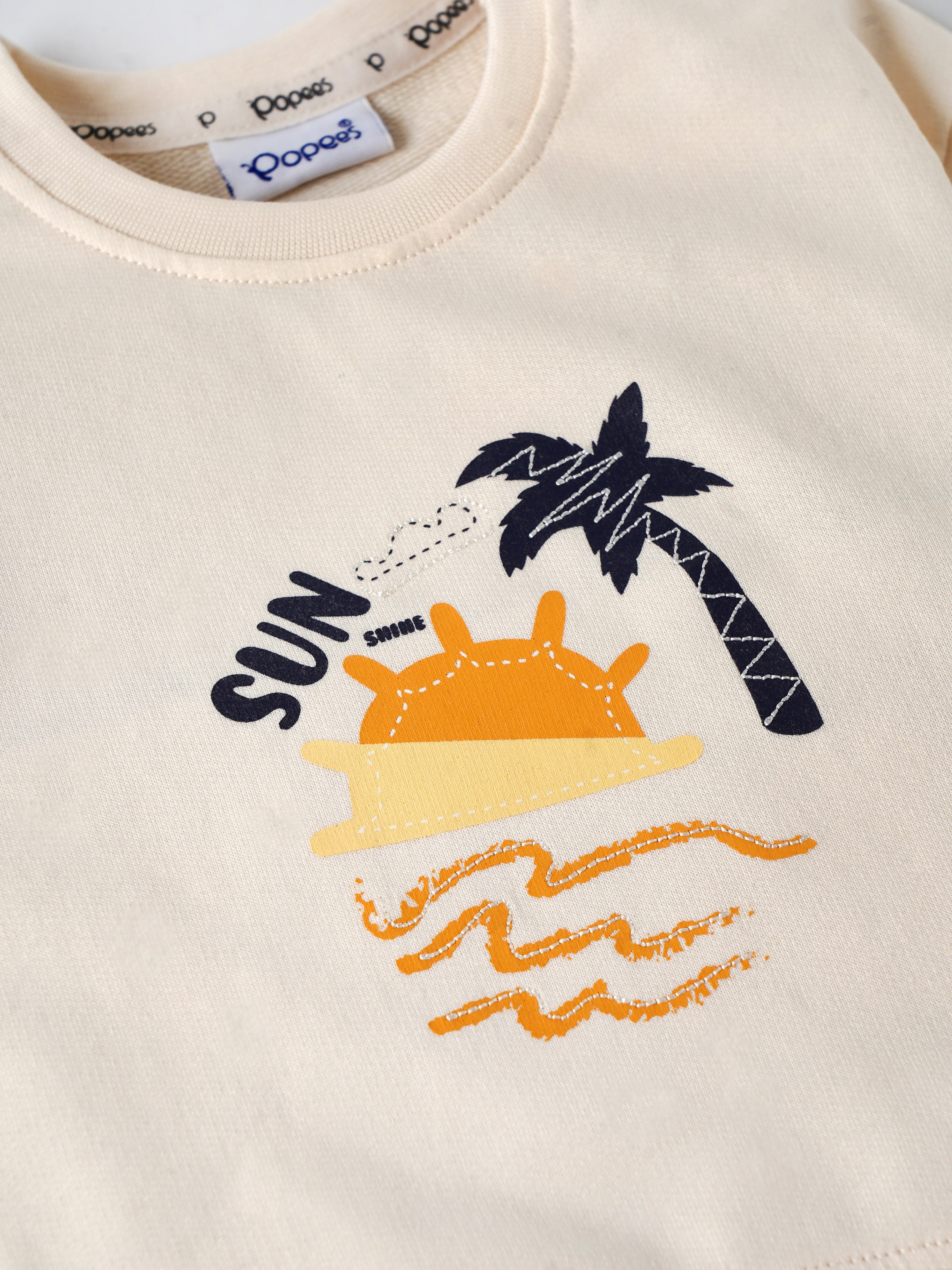 Popees Baby Boys Full Sleeves Cotton Co-ord Set| Cream| Newborn To 9 Months