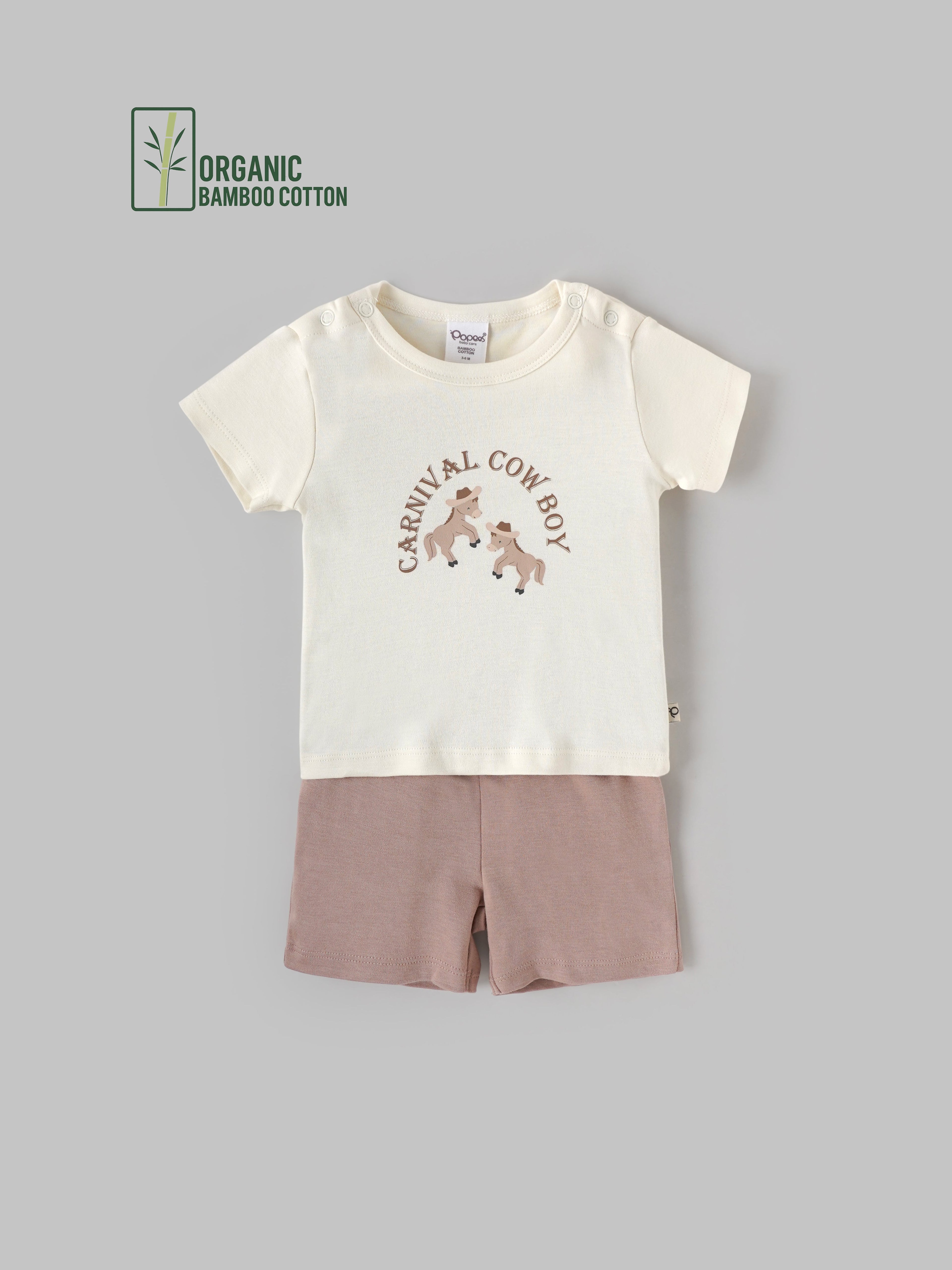 Popees Boys Half-Sleeve Shoulder Open Co-ord Set (0-9 Months) Made of Organic Bamboo Cotton Fabric