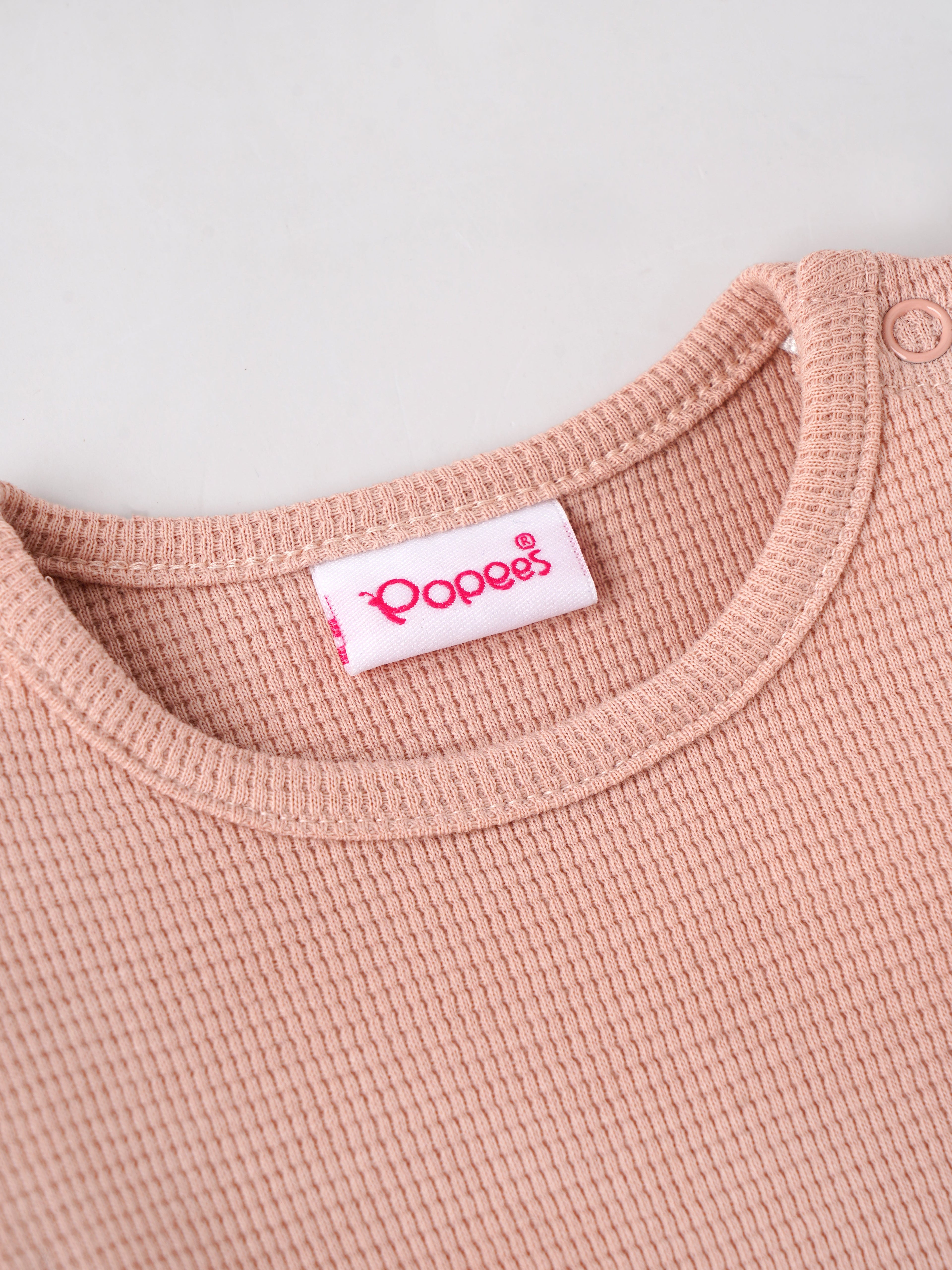 Popees Baby Girls Cotton Bodysuit with Puff Sleeves| Peach| Newborn To 9 Months