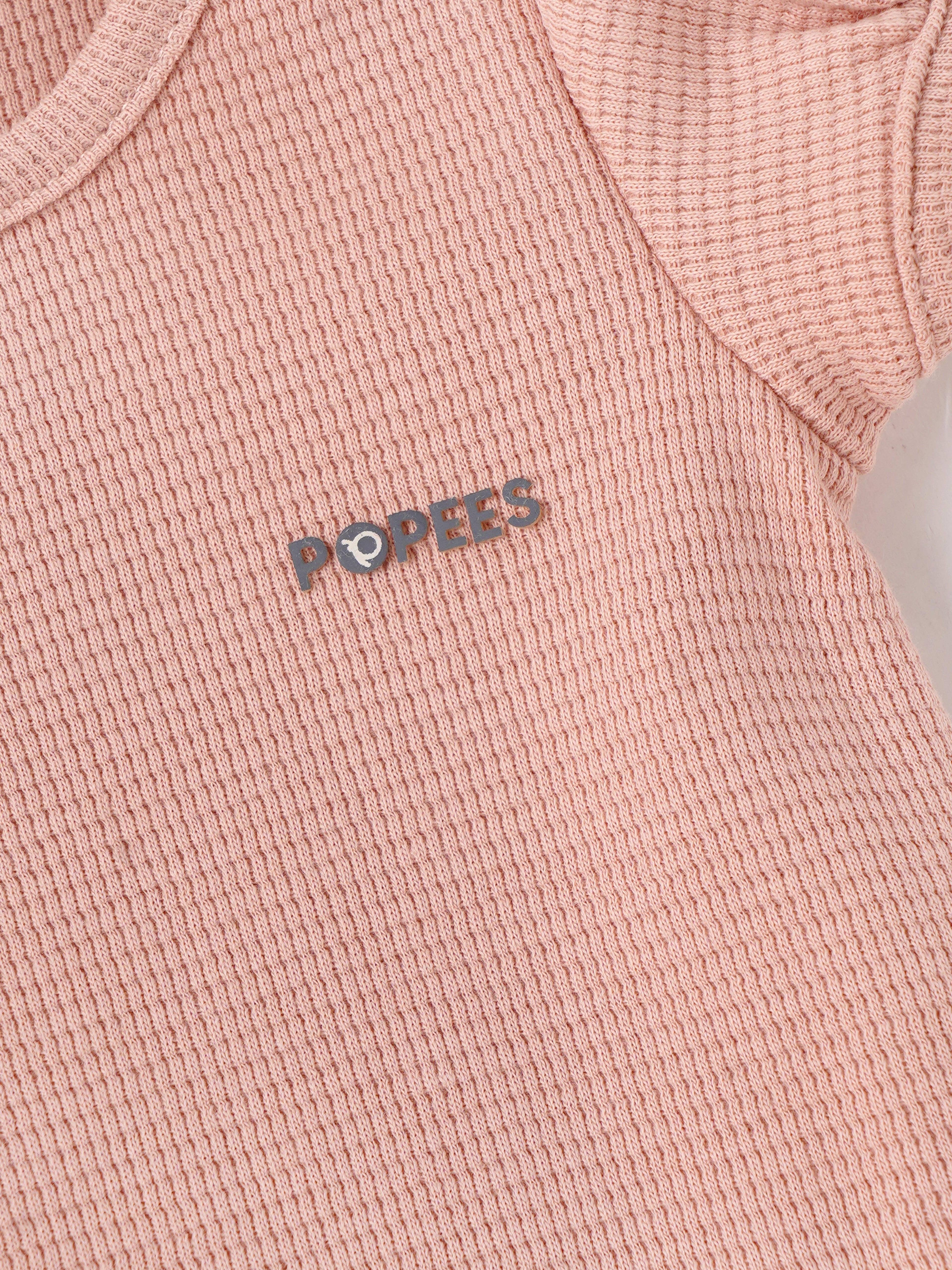 Popees Baby Girls Cotton Bodysuit with Puff Sleeves| Peach| Newborn To 9 Months