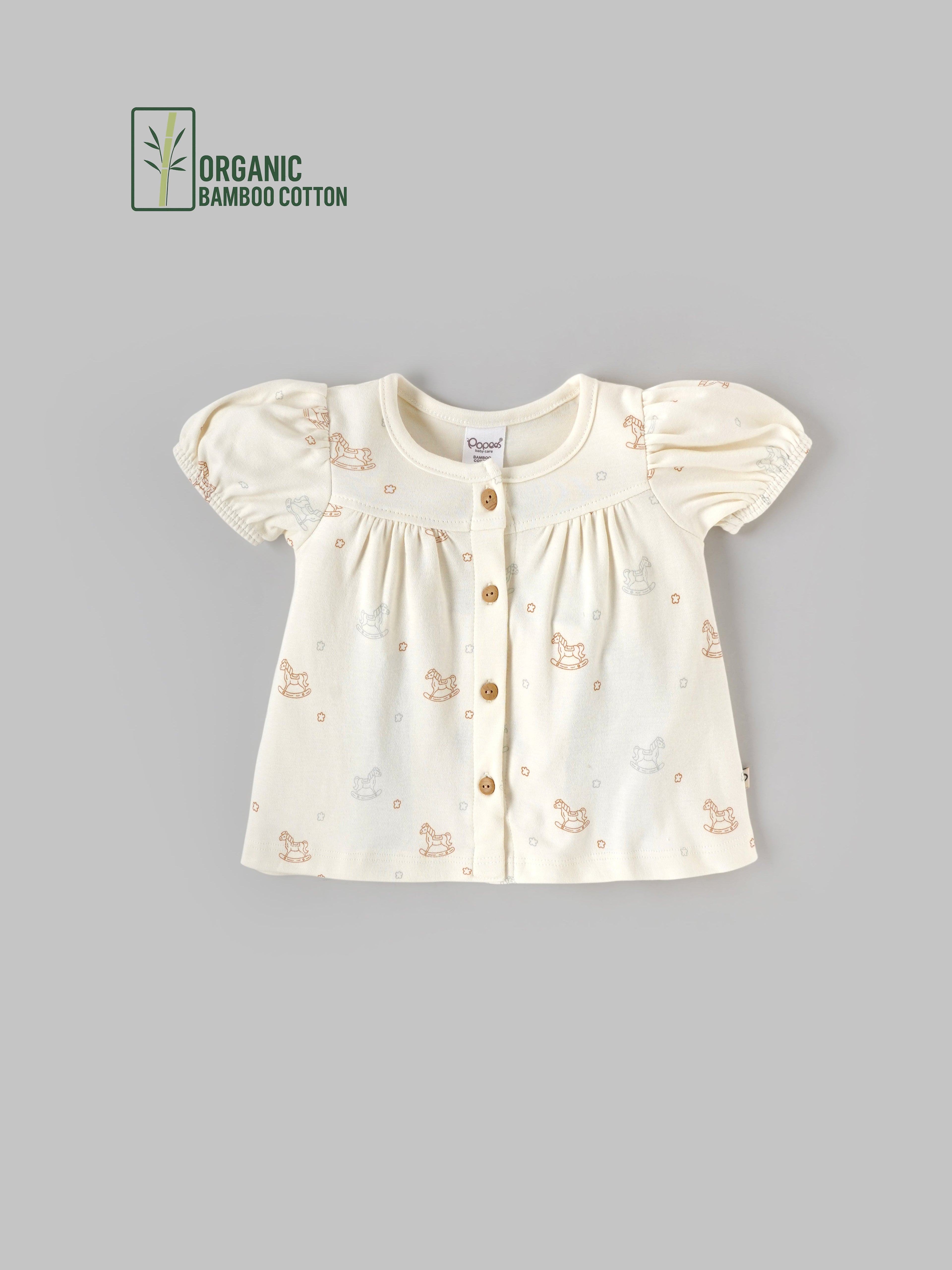 Popees Girls Half-Sleeve Front Open Dress (0-9 Months) Made of Organic Bamboo Cotton Fabric