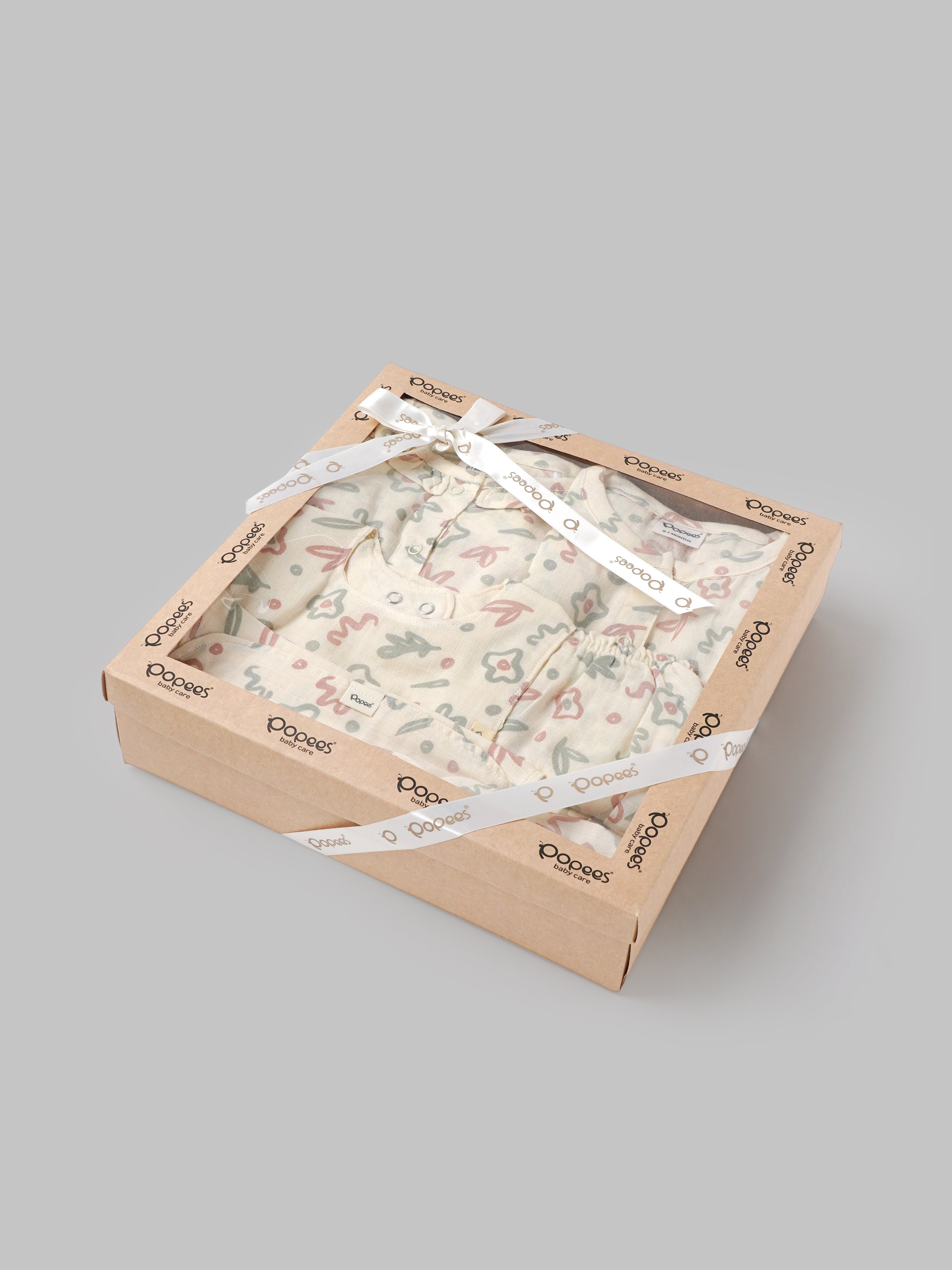 Popees Baby Girls 5-Piece Floral Cotton Gift Set |0–1M & 3–6M