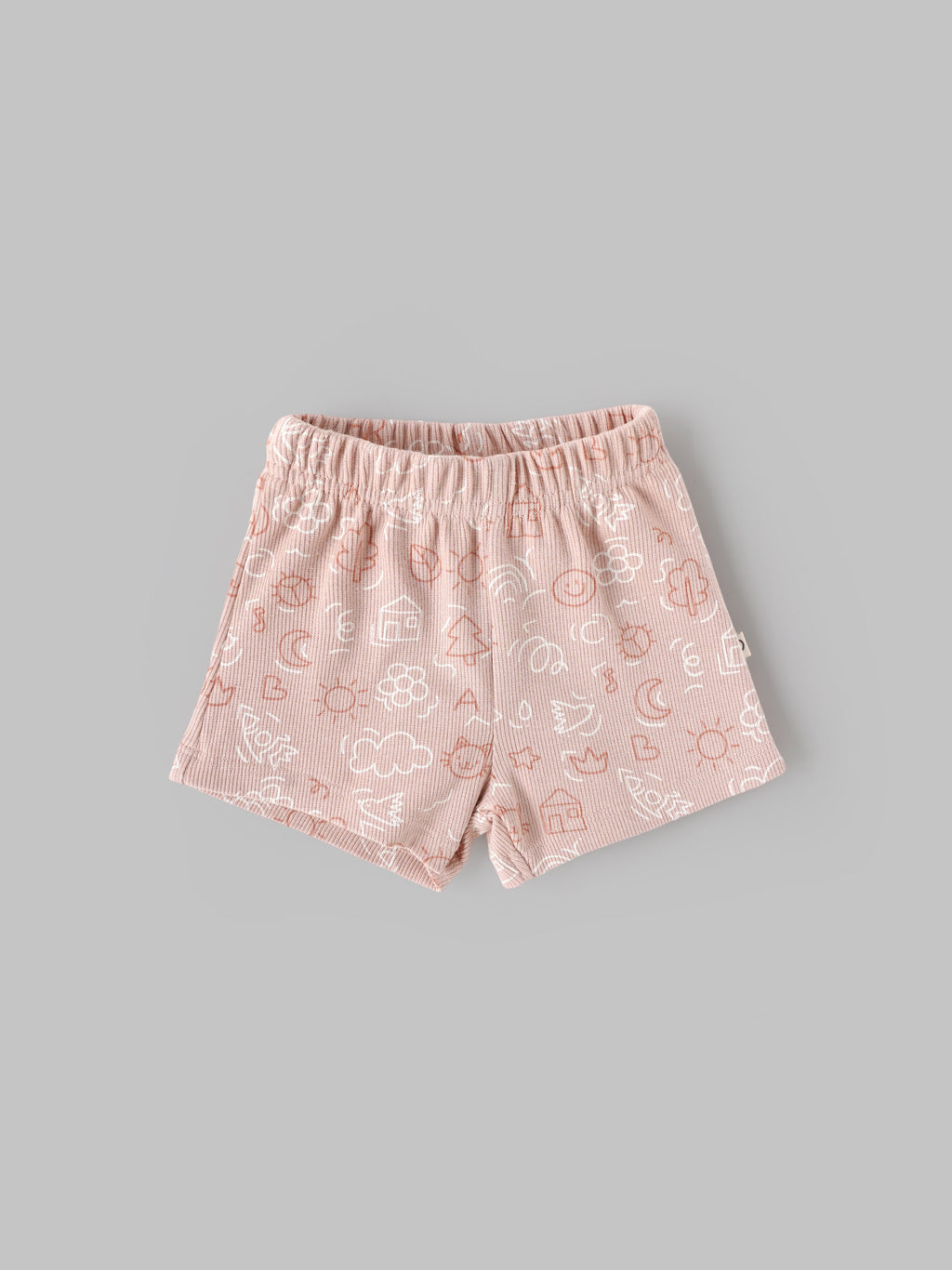 Popees Baby Girls Ribbed Cotton Printed Shorts|Soft Doodle Print Pull-On Shorts (Newborn–9 Months)