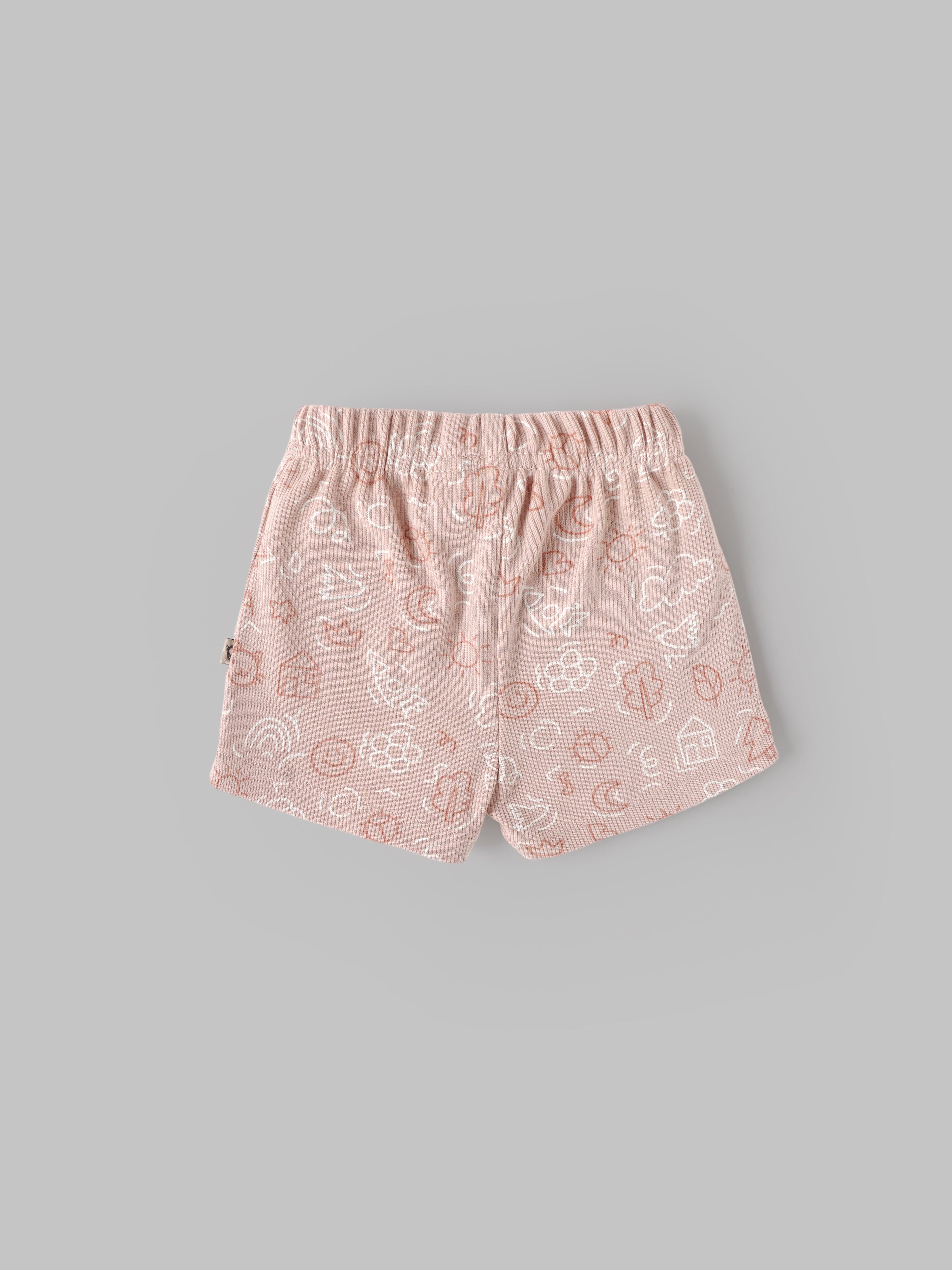 Popees Baby Girls Ribbed Cotton Printed Shorts|Soft Doodle Print Pull-On Shorts (Newborn–9 Months)