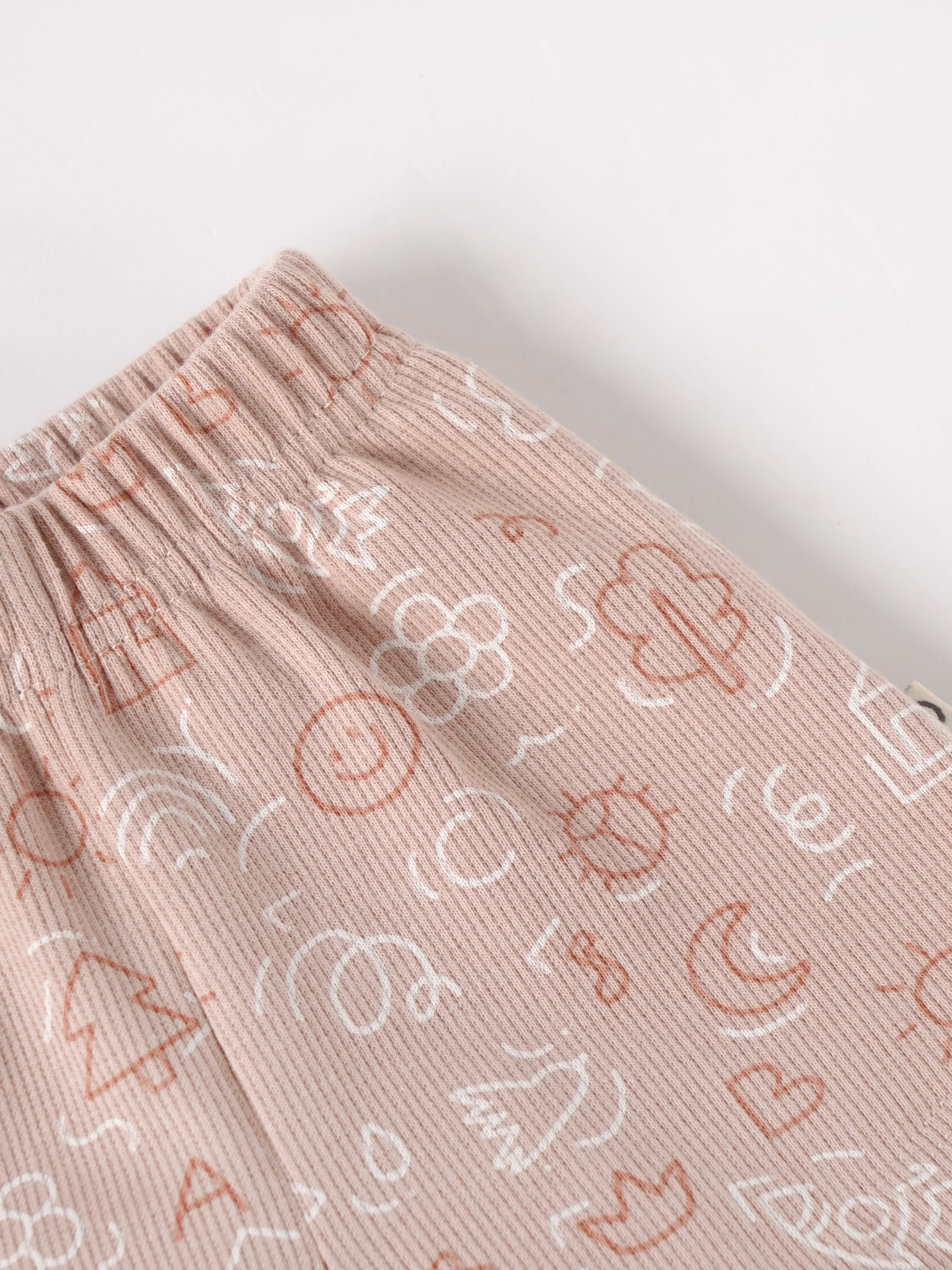 Popees Baby Girls Ribbed Cotton Printed Shorts|Soft Doodle Print Pull-On Shorts (Newborn–9 Months)