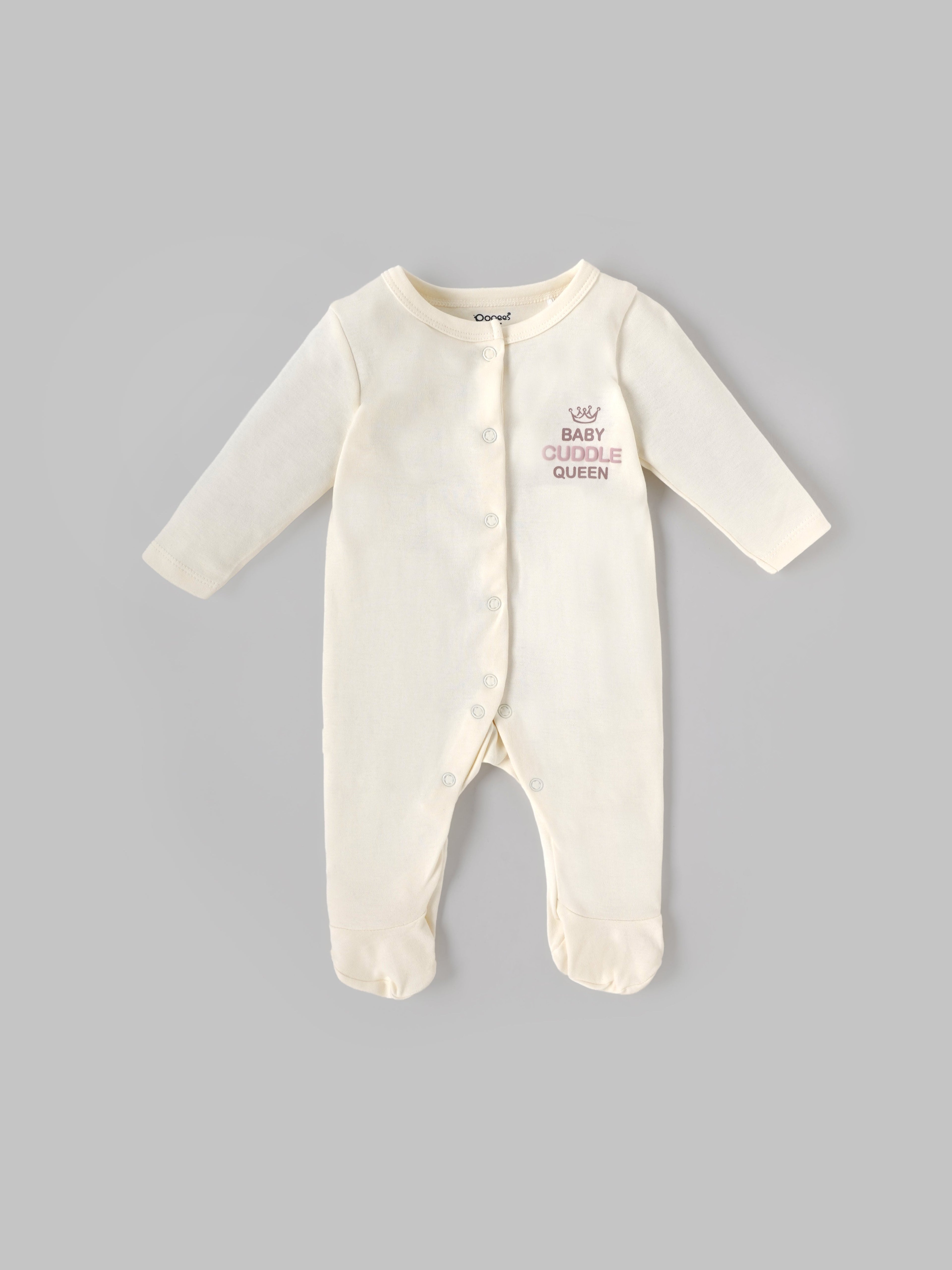 Popees Baby Girls Full Sleeve Sleepsuit – Baby Cuddle Queen| Tiny Baby, Newborn to 6 Months