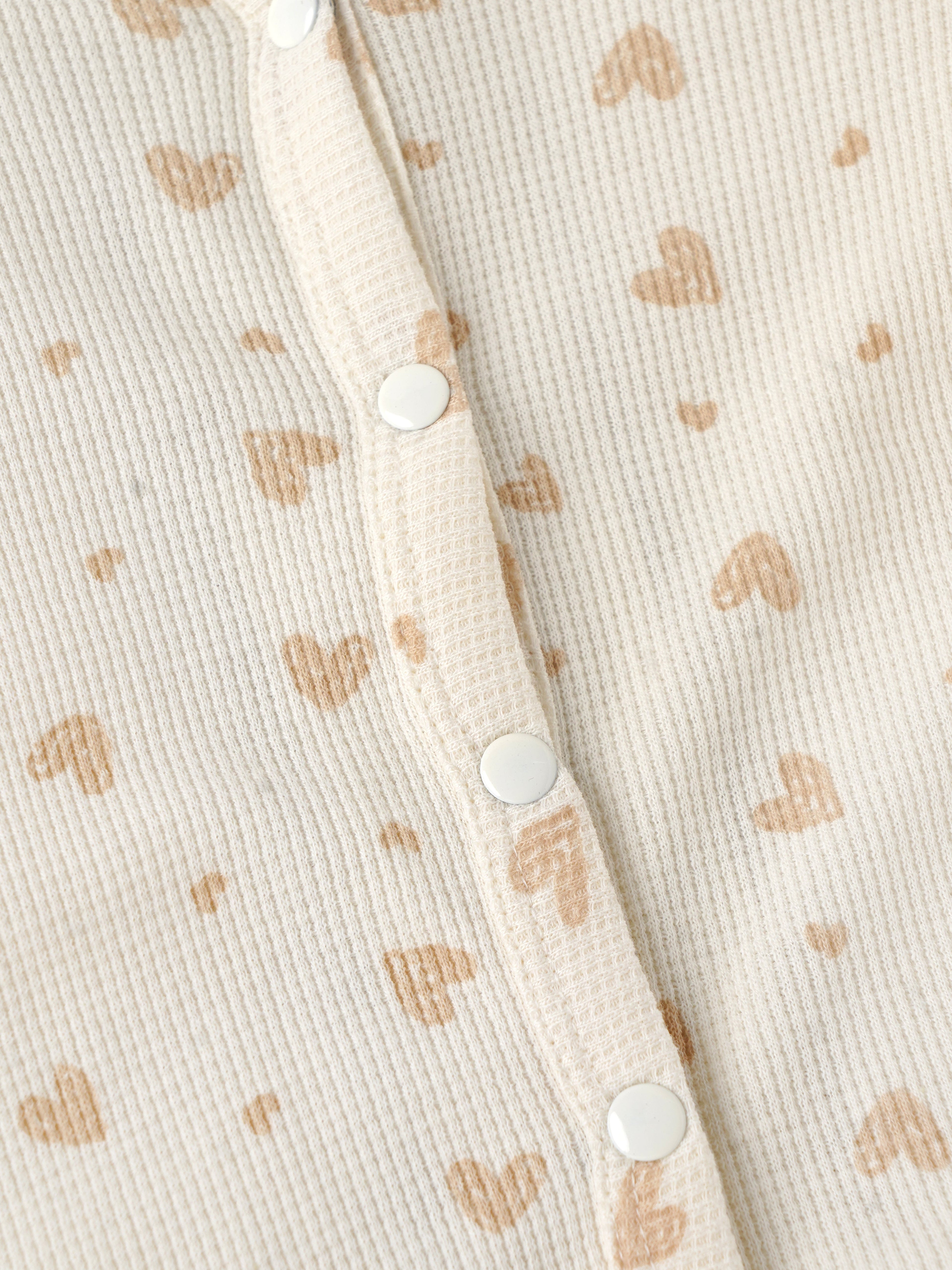 Popees Baby Girls Heart Print Cotton Sleepsuit| Cream| Tiny Baby To 6 Months