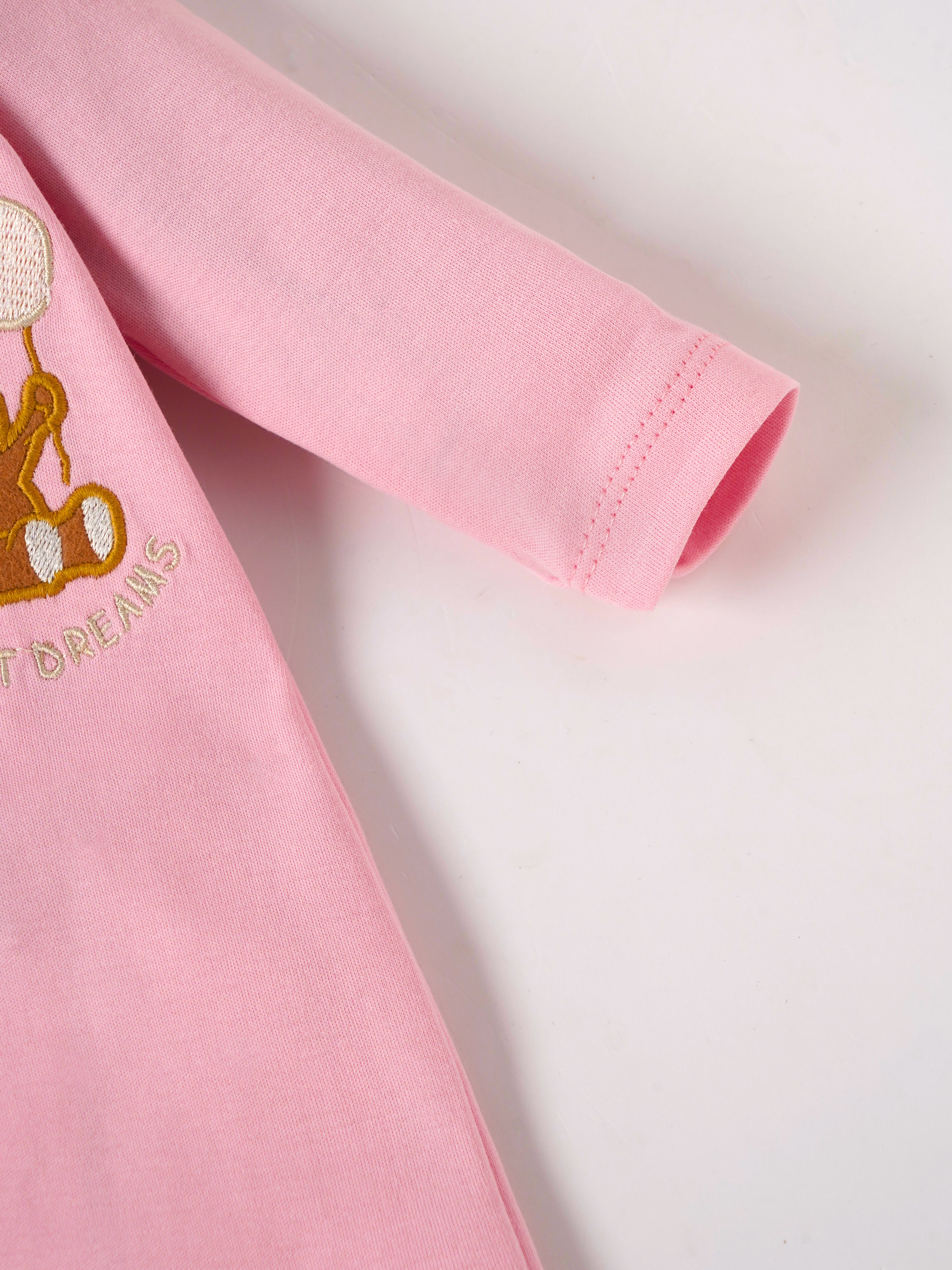 Popees Baby Girls Pink Cotton Footed Sleepsuit (Tiny Baby, Newborn–6 Months)