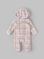 Popees Baby Girls Pink Hooded Fleece Sleepsuit|Bear Embroidery Winter Footed Romper for Newborn to 9 Months