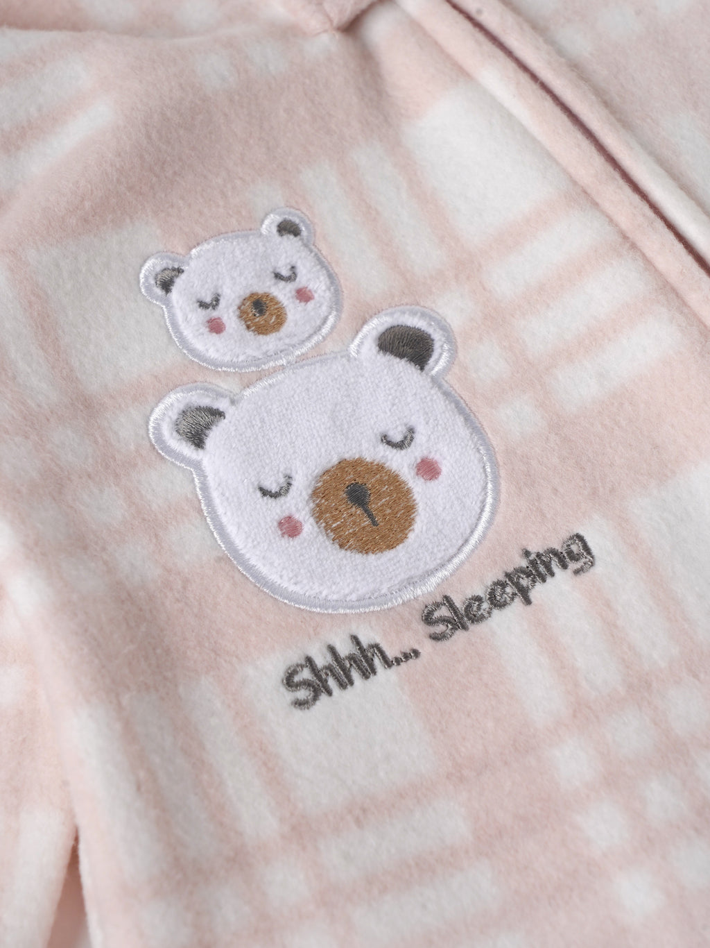 Popees Baby Girls Pink Hooded Fleece Sleepsuit|Bear Embroidery Winter Footed Romper for Newborn to 9 Months