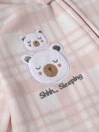 Popees Baby Girls Pink Hooded Fleece Sleepsuit|Bear Embroidery Winter Footed Romper for Newborn to 9 Months
