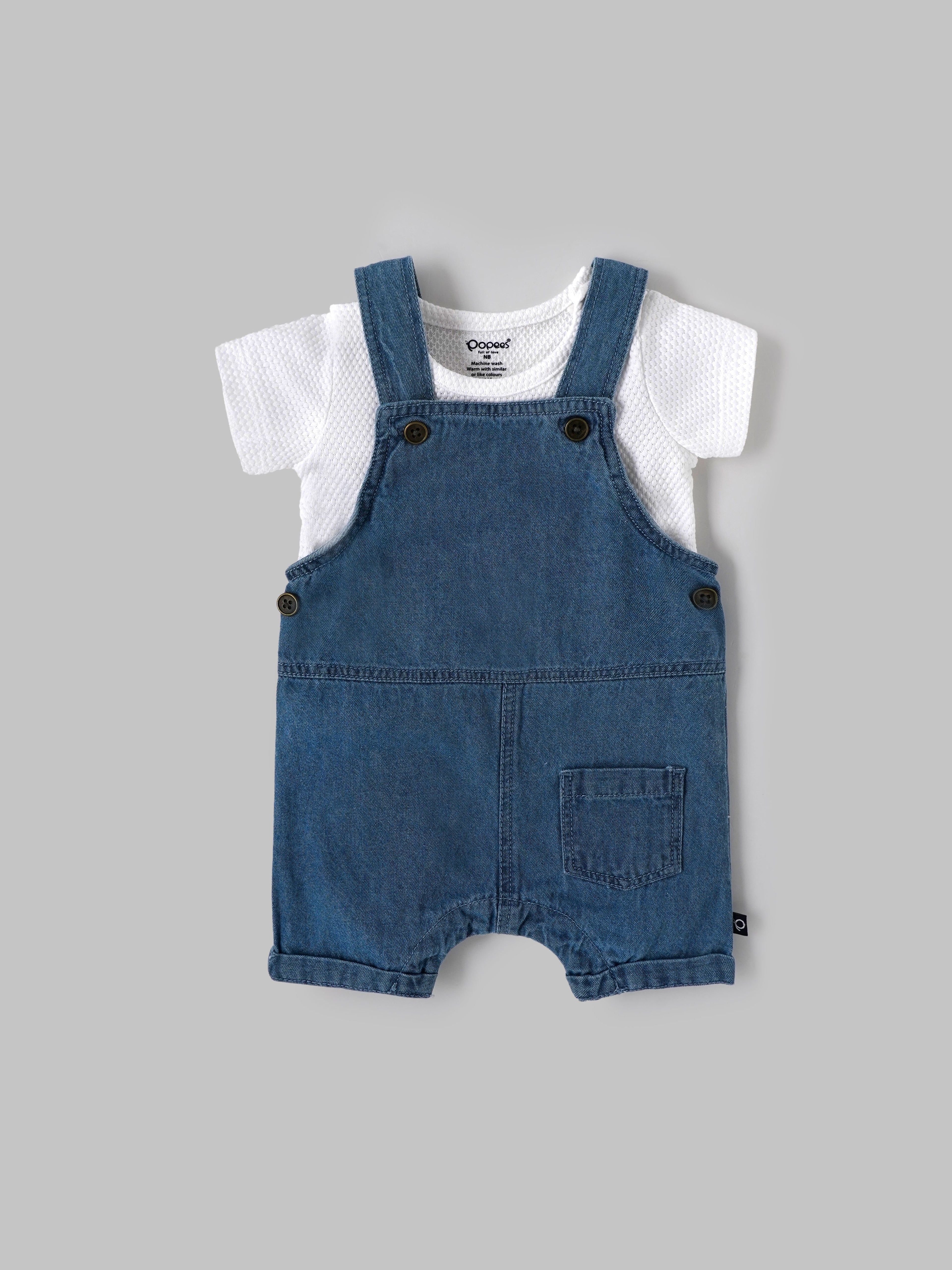 Popees Unisex Baby Denim Dungaree Set| NB–9 Months